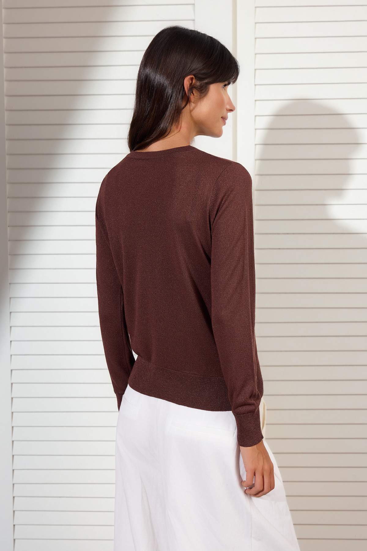 Trendyolmilla  Kahverengi 2'li Yazlık Özel İplik Dantel Detaylı Triko Bluz-Hırka TWOSS26HI00016 - Görsel 4