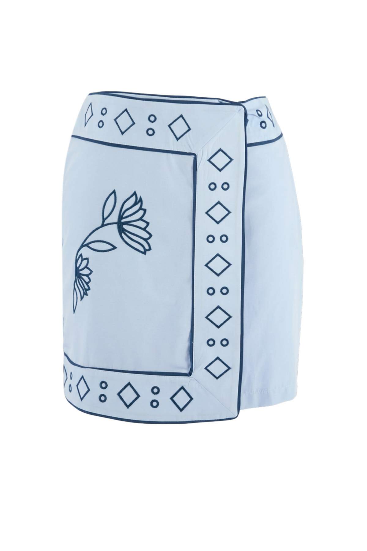 Trendyolmilla  Mavi Nakış Detaylı Gömlek Kruvaze Etek Dokuma Alt - Üst Takım TWOSS26AU00125 - Görsel 9