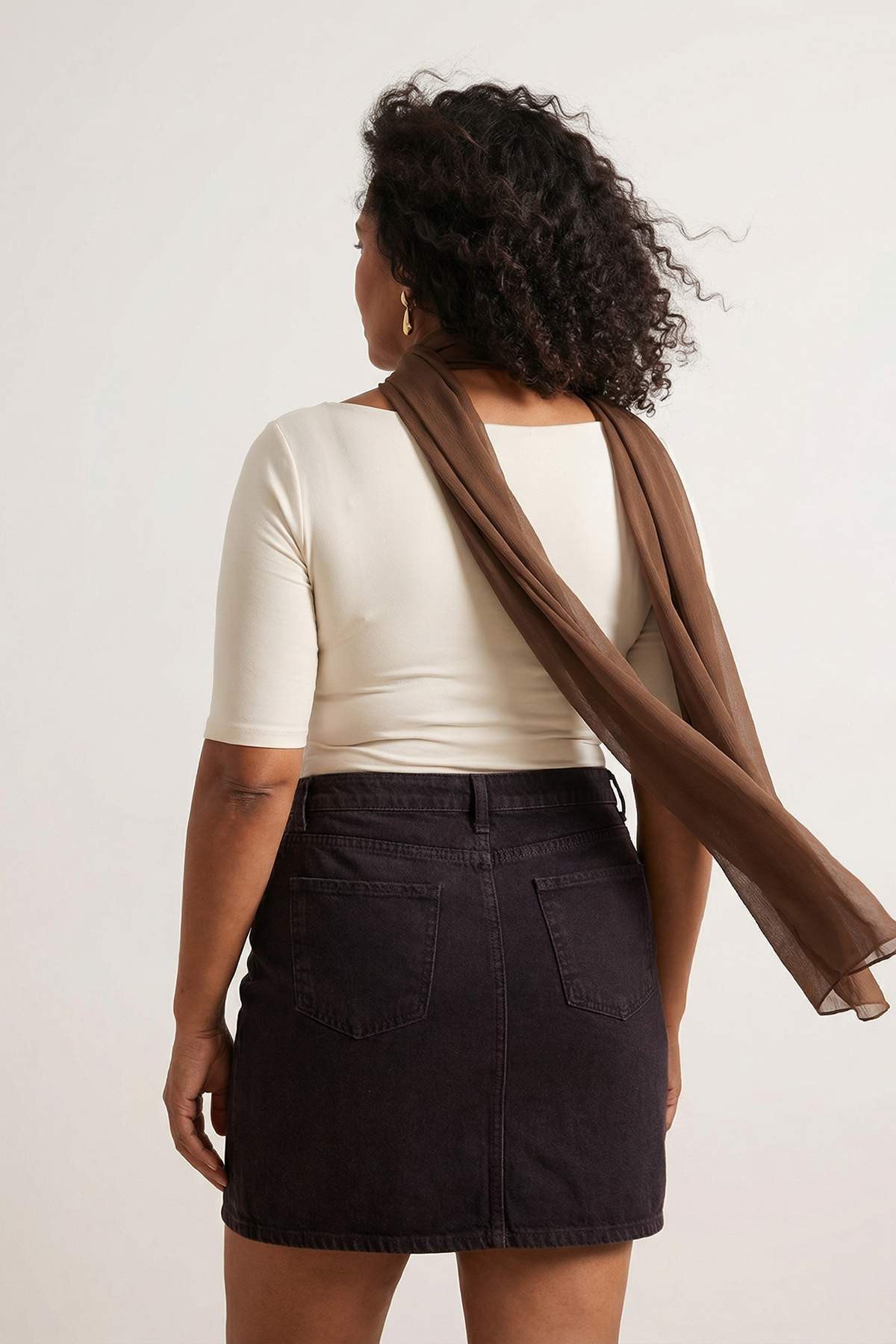 Trendyolmilla  Kahverengi Yüksek Bel %100 Non-Stretch Pamuk A Shape Denim Etek TBBAW23AZ00042 - Görsel 2