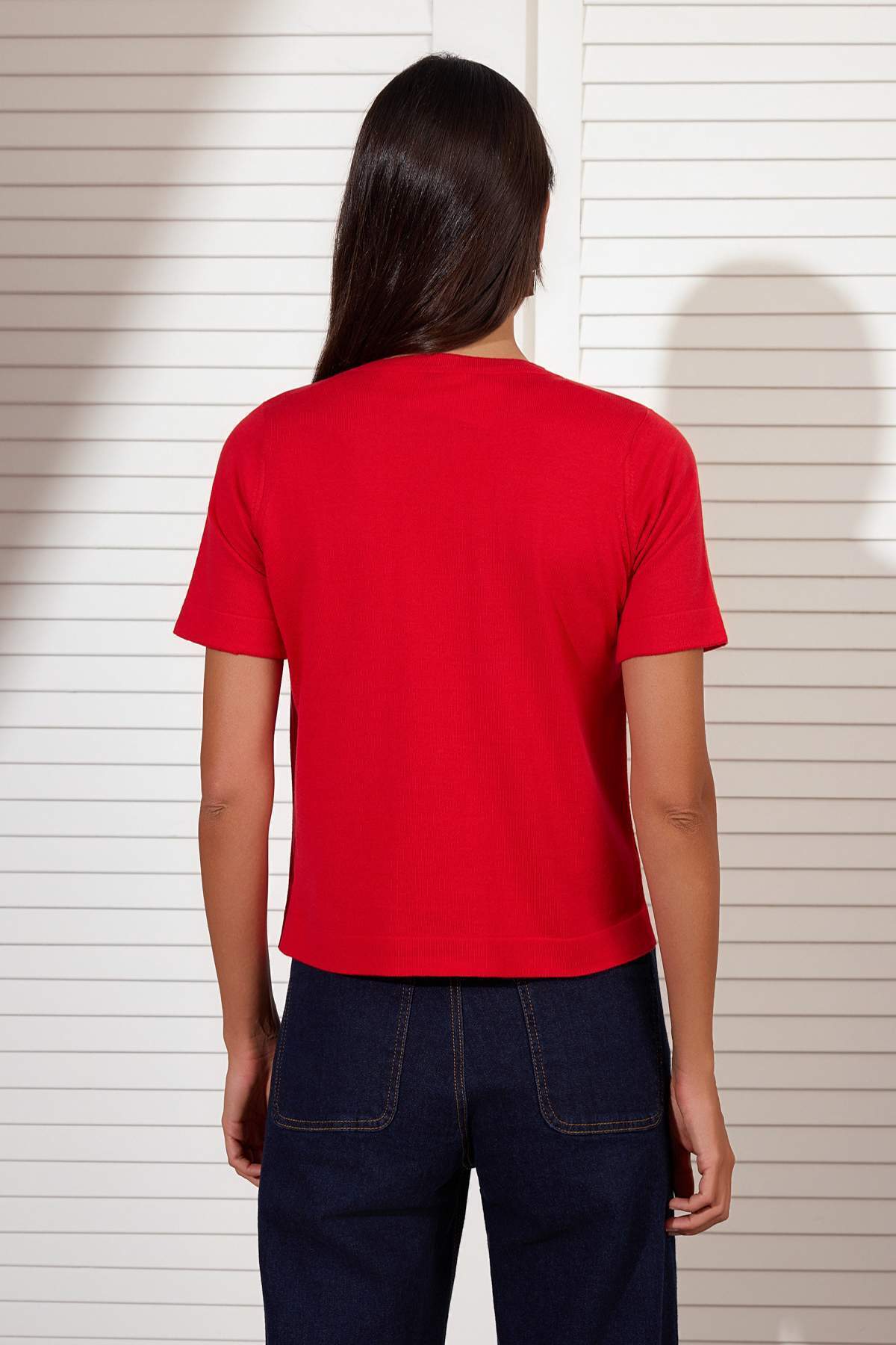 Trendyolmilla  Kırmızı Bisiklet Yaka 2'li Bluz-Hırka Triko Hırka TWOSS26HI00014 - Görsel 4