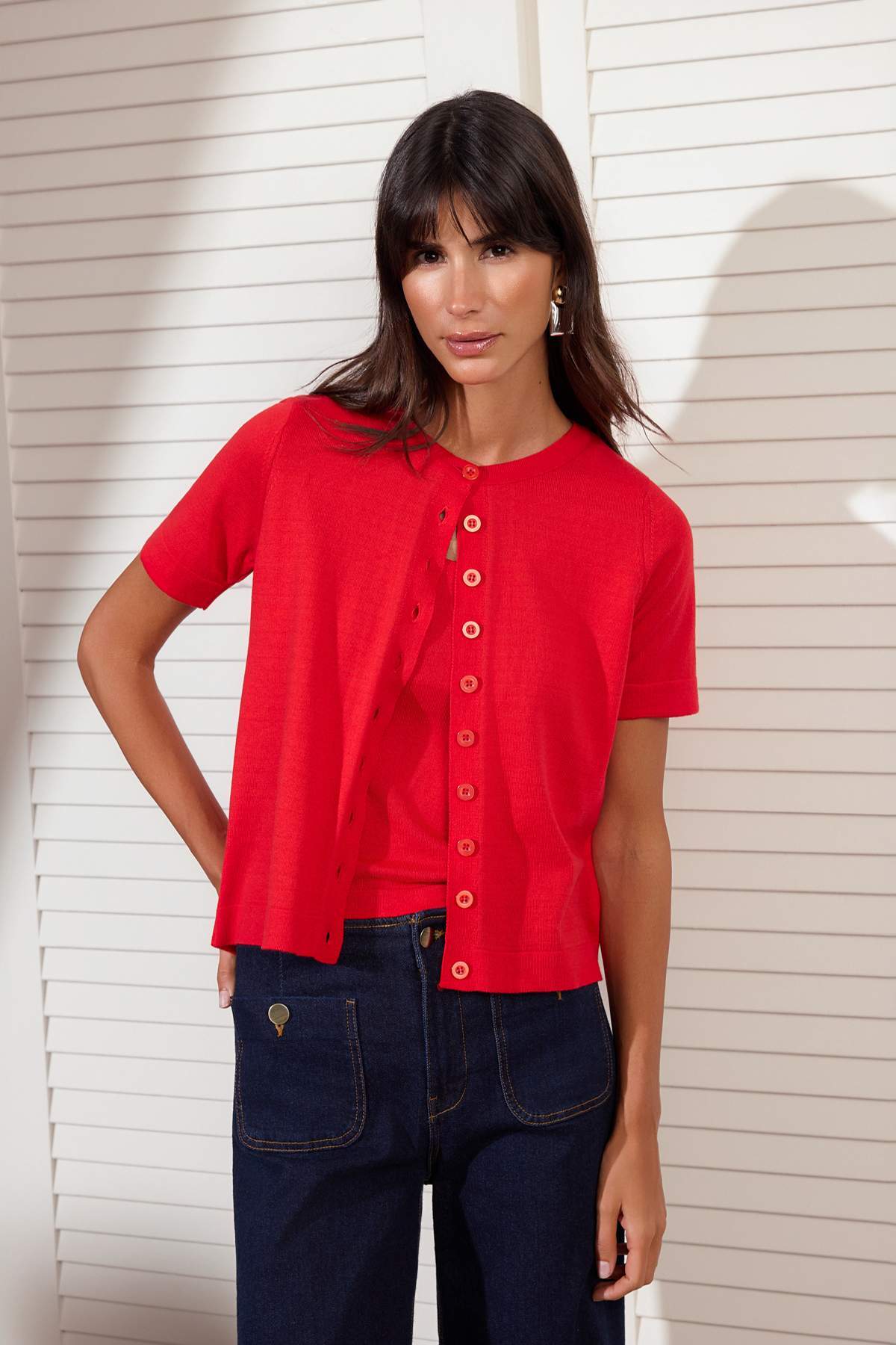 Trendyolmilla  Kırmızı Bisiklet Yaka 2'li Bluz-Hırka Triko Hırka TWOSS26HI00014