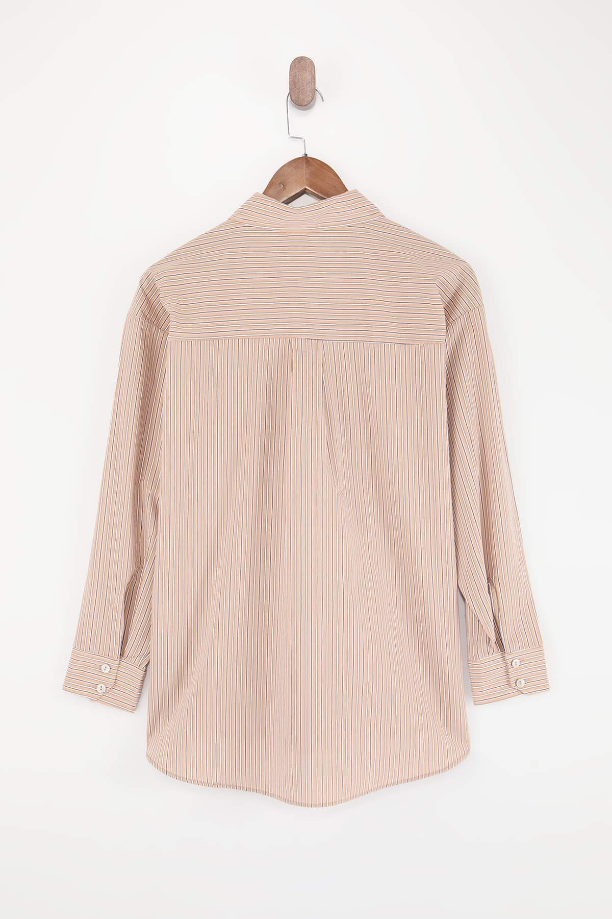 Trendyolmilla  Kahverengi Çizgili Dokuma Oversize Gömlek TWOSS26GO00148 - Görsel 7