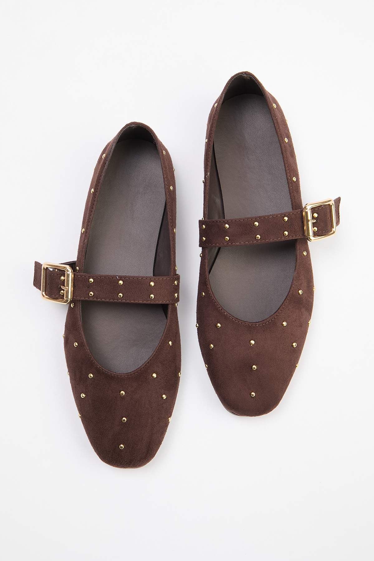 TRENDYOL SHOES Dunkelbraune Wildleder-Trock-Detail-Ballerinas für Damen von M...