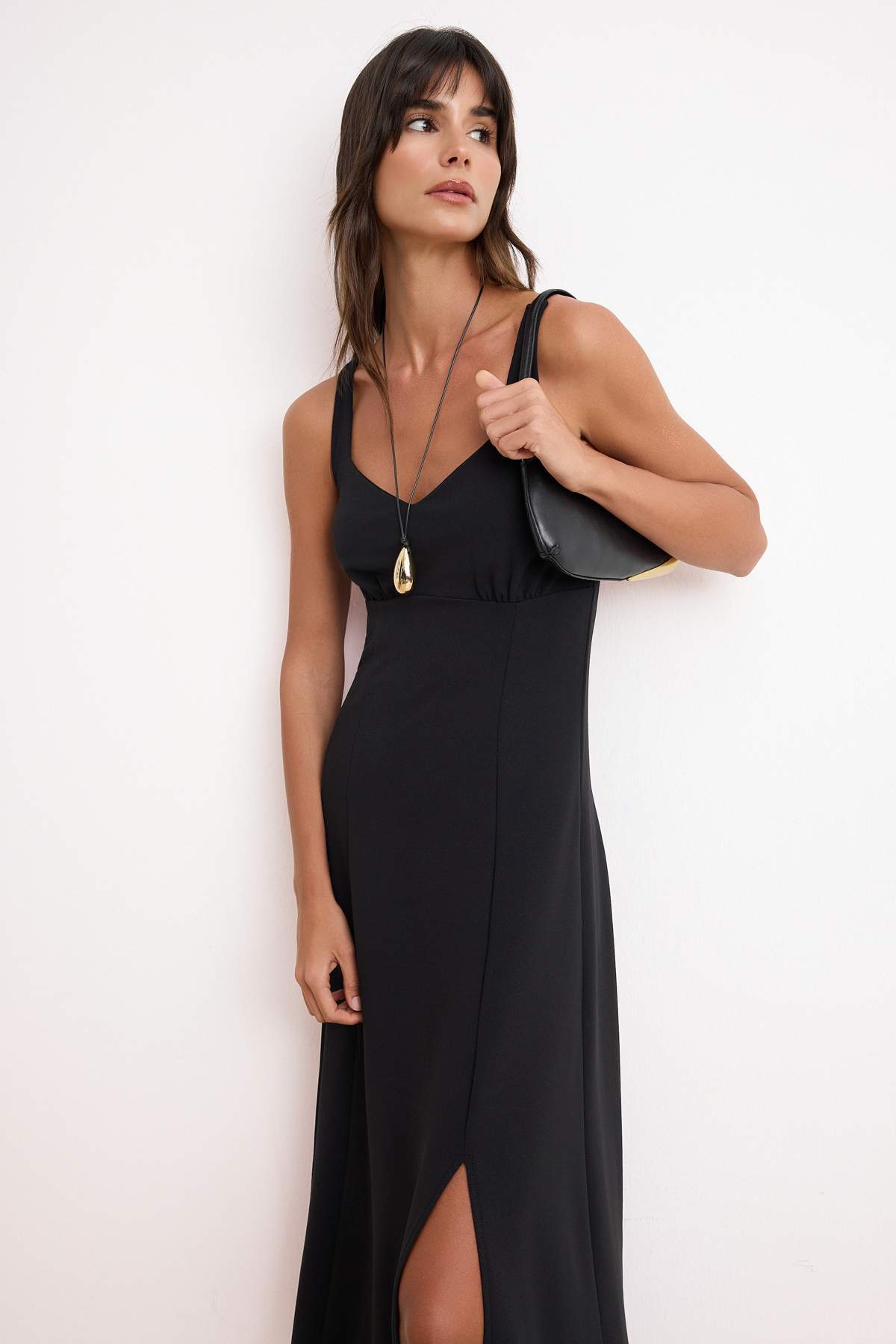 Trendyolmilla  Siyah A-Kesim/Çan Form Kalp Yaka Kolsuz Maxi Scuba Krep Örme Elbise TWOSS26EL00262 - Görsel 2