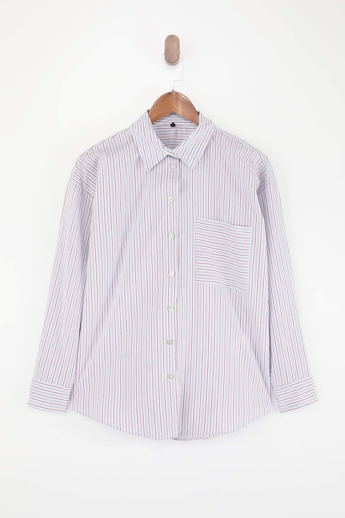 Trendyolmilla  Pembe Çizgili Oversize/Geniş Kalıp Gömlek TWOSS26GO00147 - Görsel 6