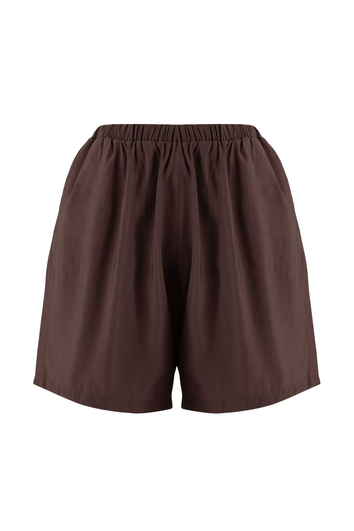 Trendyolmilla  Kahverengi Modal Gömlek Şort Dokuma Alt - Üst Takım TWOSS26AU00073 - Görsel 7