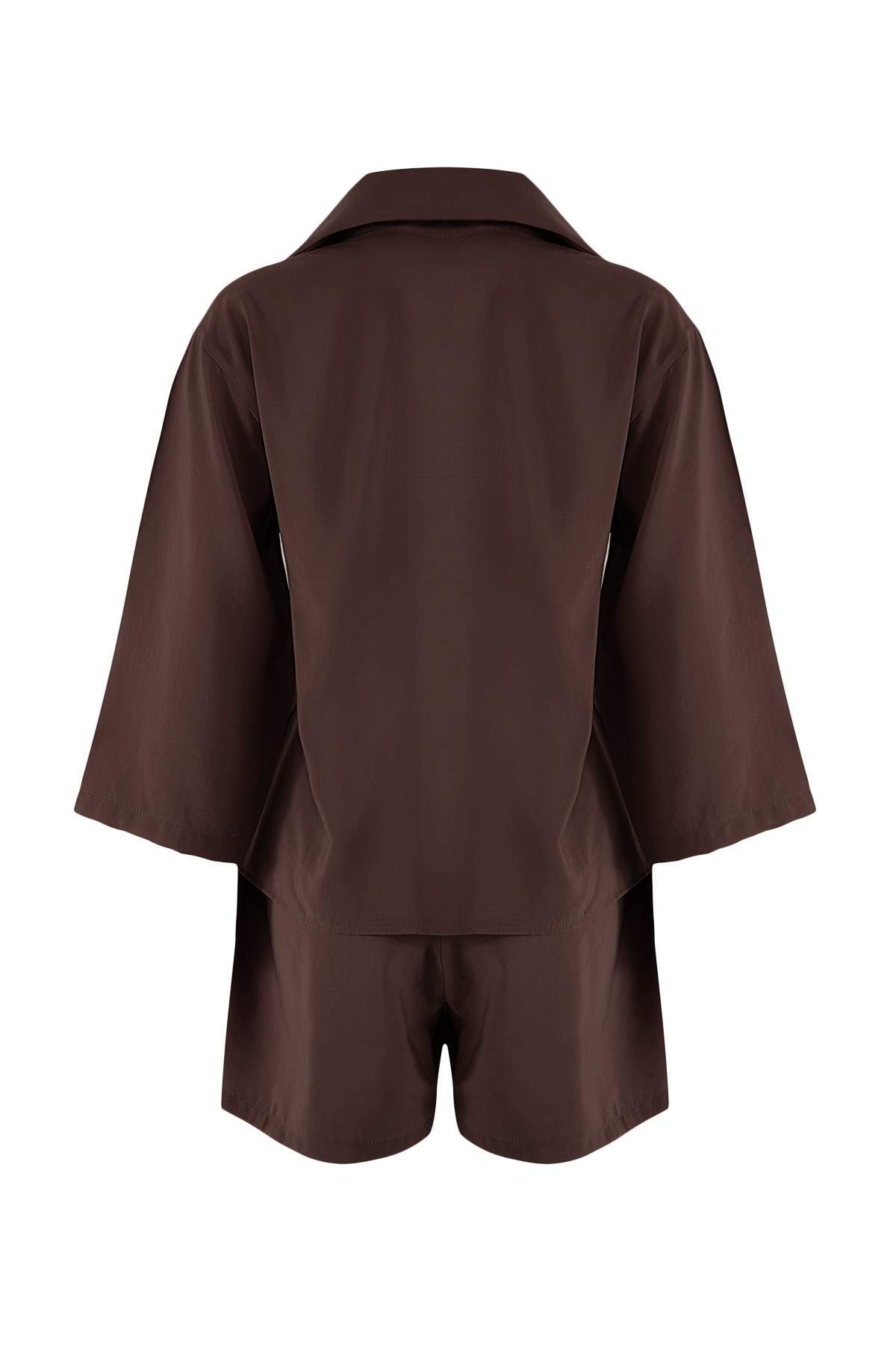 Trendyolmilla  Kahverengi Modal Gömlek Şort Dokuma Alt - Üst Takım TWOSS26AU00073 - Görsel 6