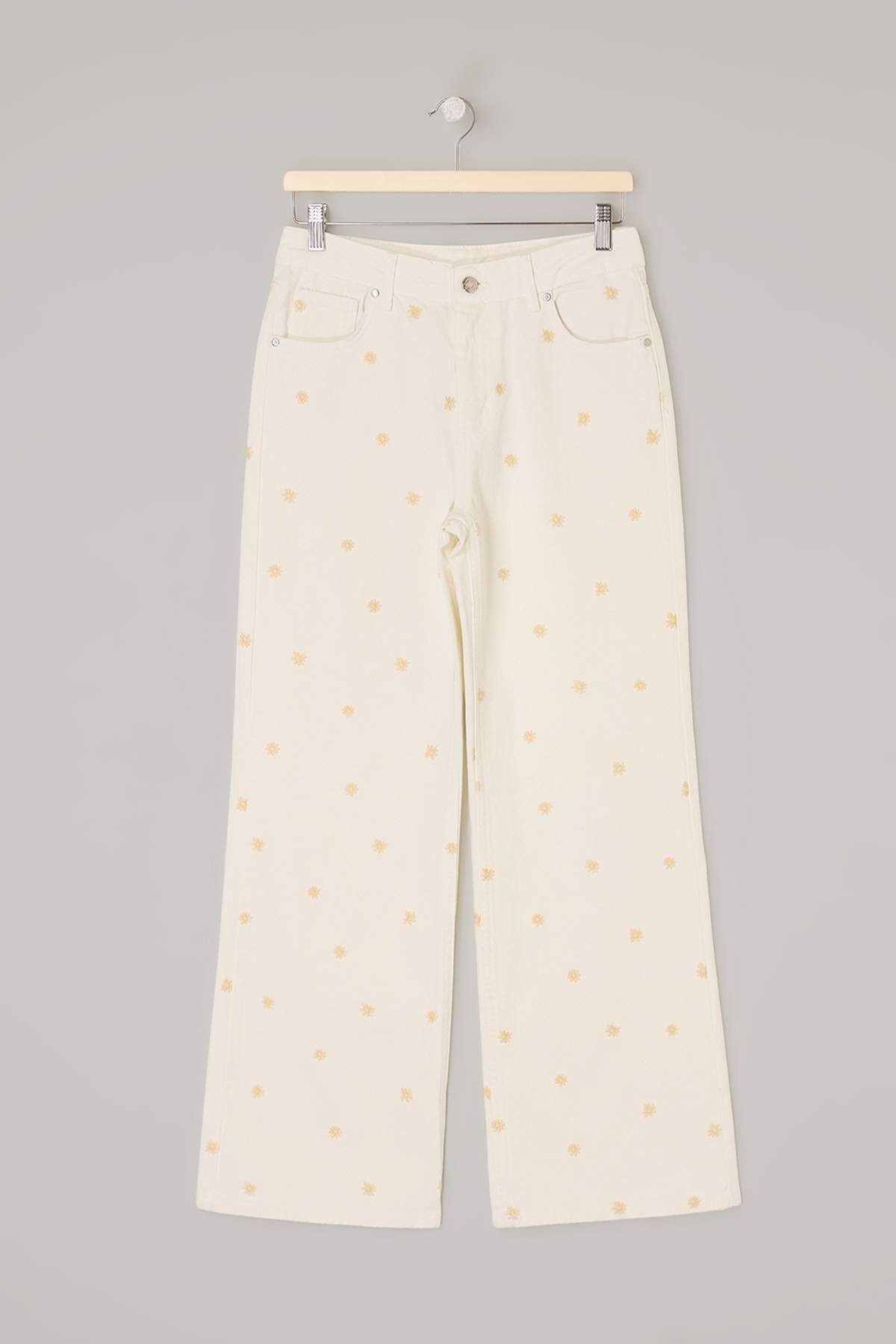 Trendyolmilla  Beyaz Yüksek Bel Wide Leg Çiçek Nakışlı %100 Pamuklu Jeans TWOSS26JE00226 - Görsel 5