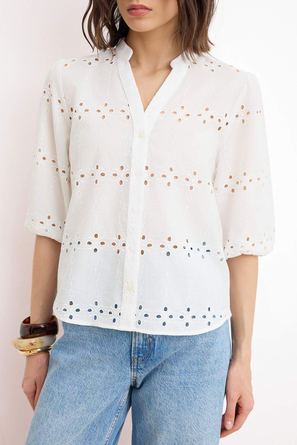 Trendyolmilla  Beyaz Fisto Balon Kollu Gömlek TWOSS26GO00115 - Görsel 3