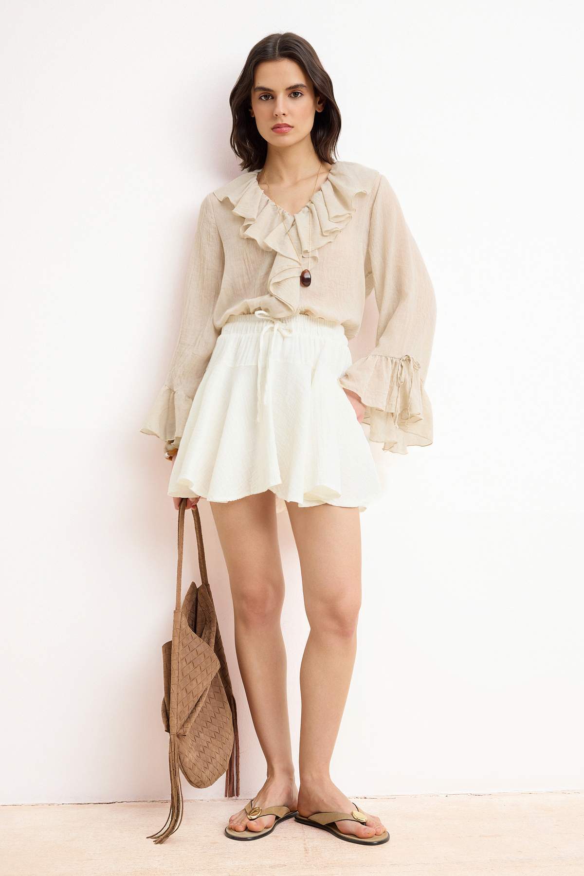 Trendyolmilla  Beyaz Müslin Mini Şort Etek TWOSS26ET00131