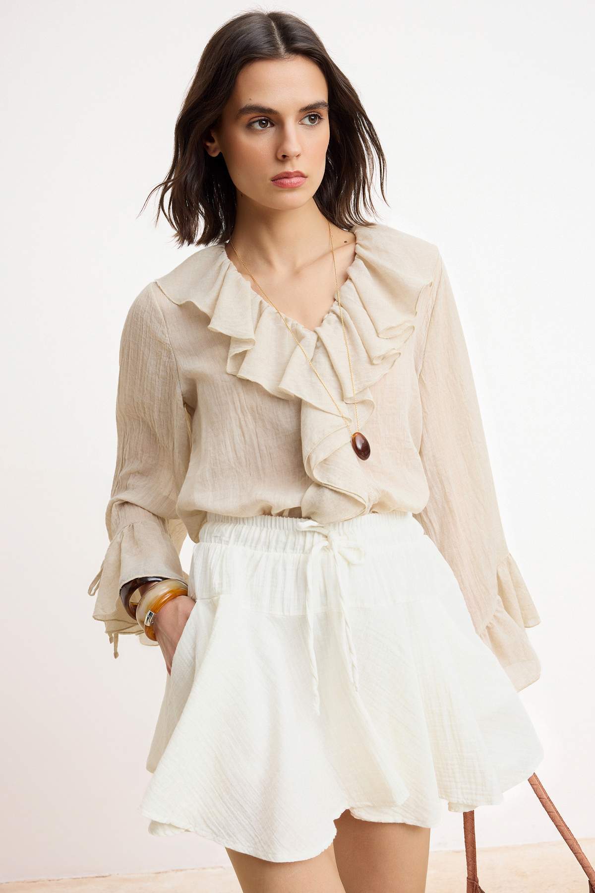 Trendyolmilla  Beyaz Müslin Mini Şort Etek TWOSS26ET00131 - Görsel 2