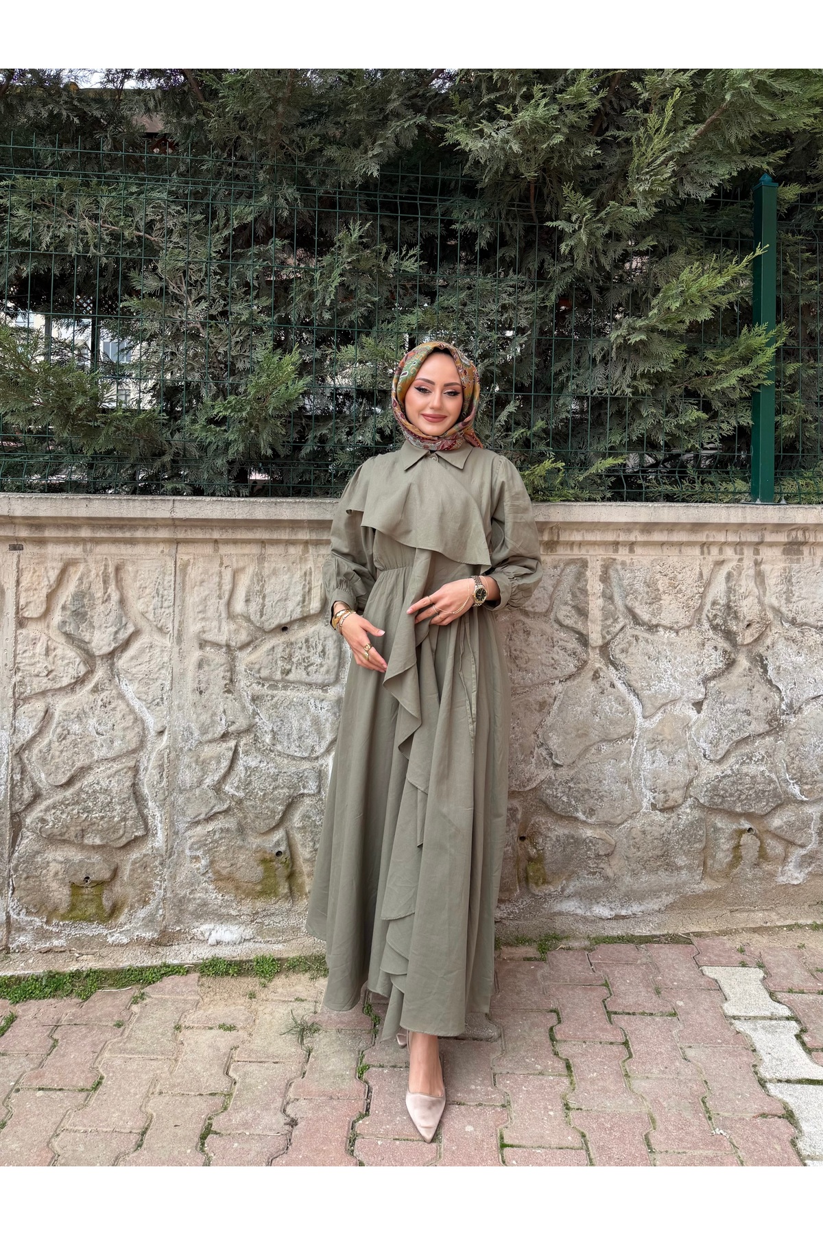 Volan Fırfırlı Tesettür elbise