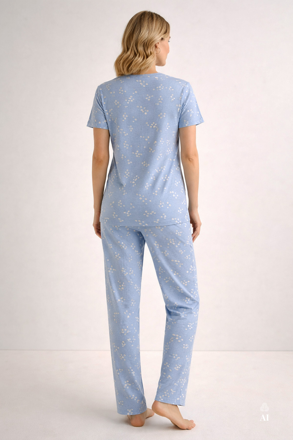 koza iç giyim  Kadın Kısa Kollu Pamuklu Fitilli Kaşkorse Pijama Takımı - Görsel 4