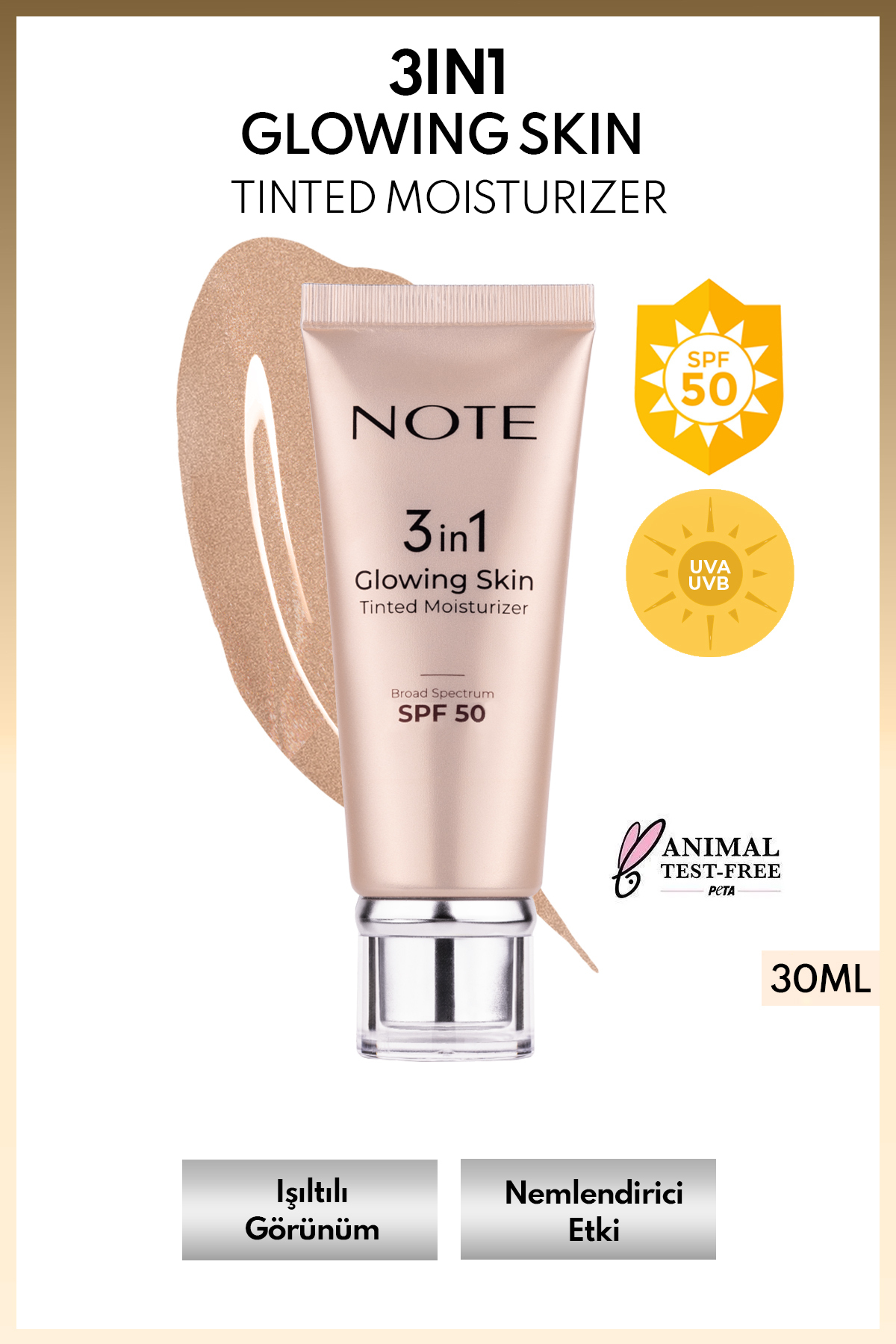NOTE 3 in 1 Glowing Skin Tinted Moisturizer 50 SPF Işıltılı Aydınlatıcı Krem