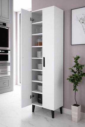 Alesta Life 2 Kapaklı 8 Raflı Mutfak Dolabı Banyo Dolabı Çok Amaçlı Dolap Beyaz