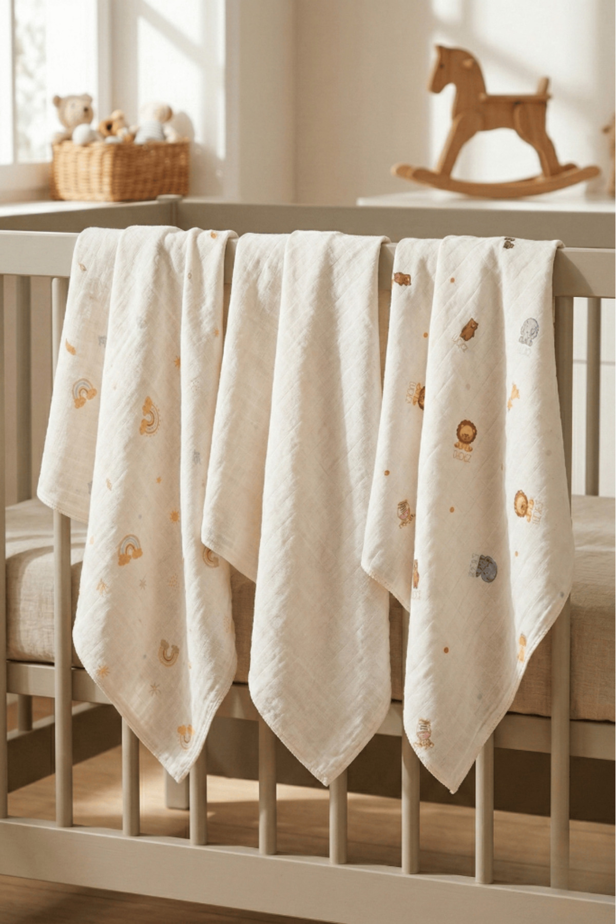 LUCKKA Little Organic's | 3’lü %100 Organik Pamuk Müslin Örtü - Battaniye Seti 75x80 cm | Oeko-tex | Gots - fotoğrafı 2 (önizleme)