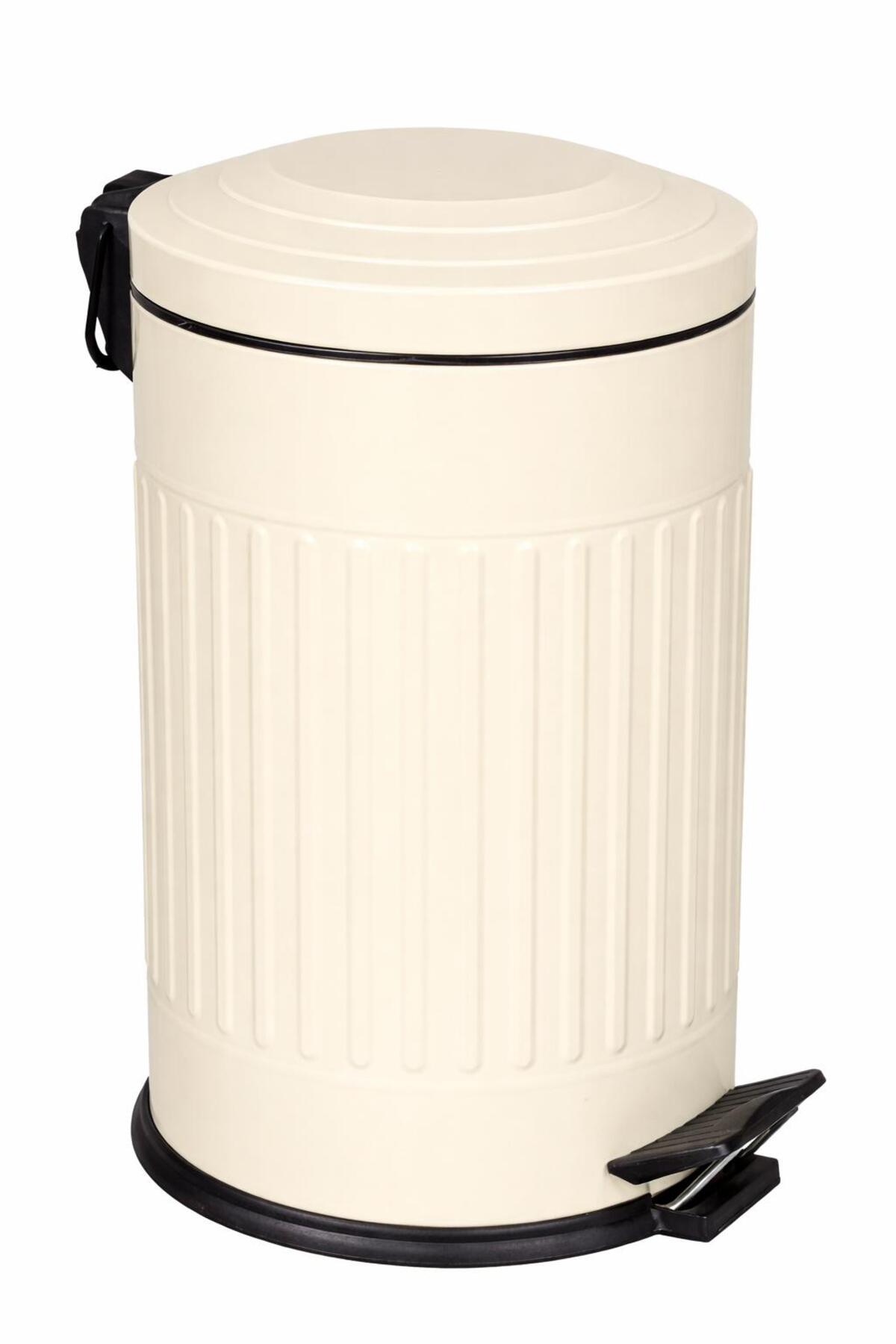 12 Lt Cream-Striped Retro Pedal Dustbin with Shock Absorber