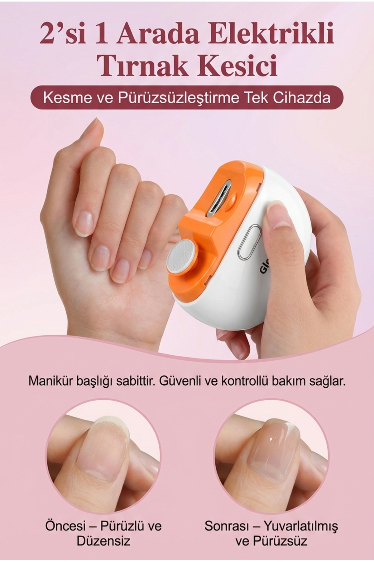 Glorifar Yetişkin ve Bebek Taşınabilir Şarjlı Turuncu Manikür ve Tırnak Kesme Cihazı GL-NC201 fotoğrafı 4 (önizleme)