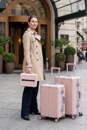 Zeplin Joya PC Policarbon 3'lü Valiz Seti (Kabin Orta ve Makyaj) Pembe