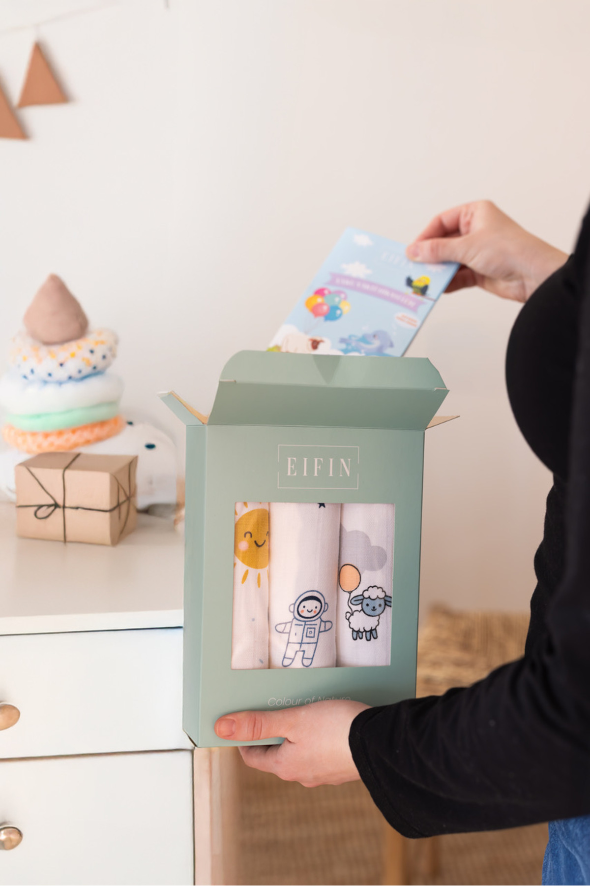 EIFIN Çok Amaçlı Müslin Örtü & Battaniye 3'lü Set %100 Pamuk Oeko-tex Sertifikalı Kutulu fotoğrafı 6 (önizleme)