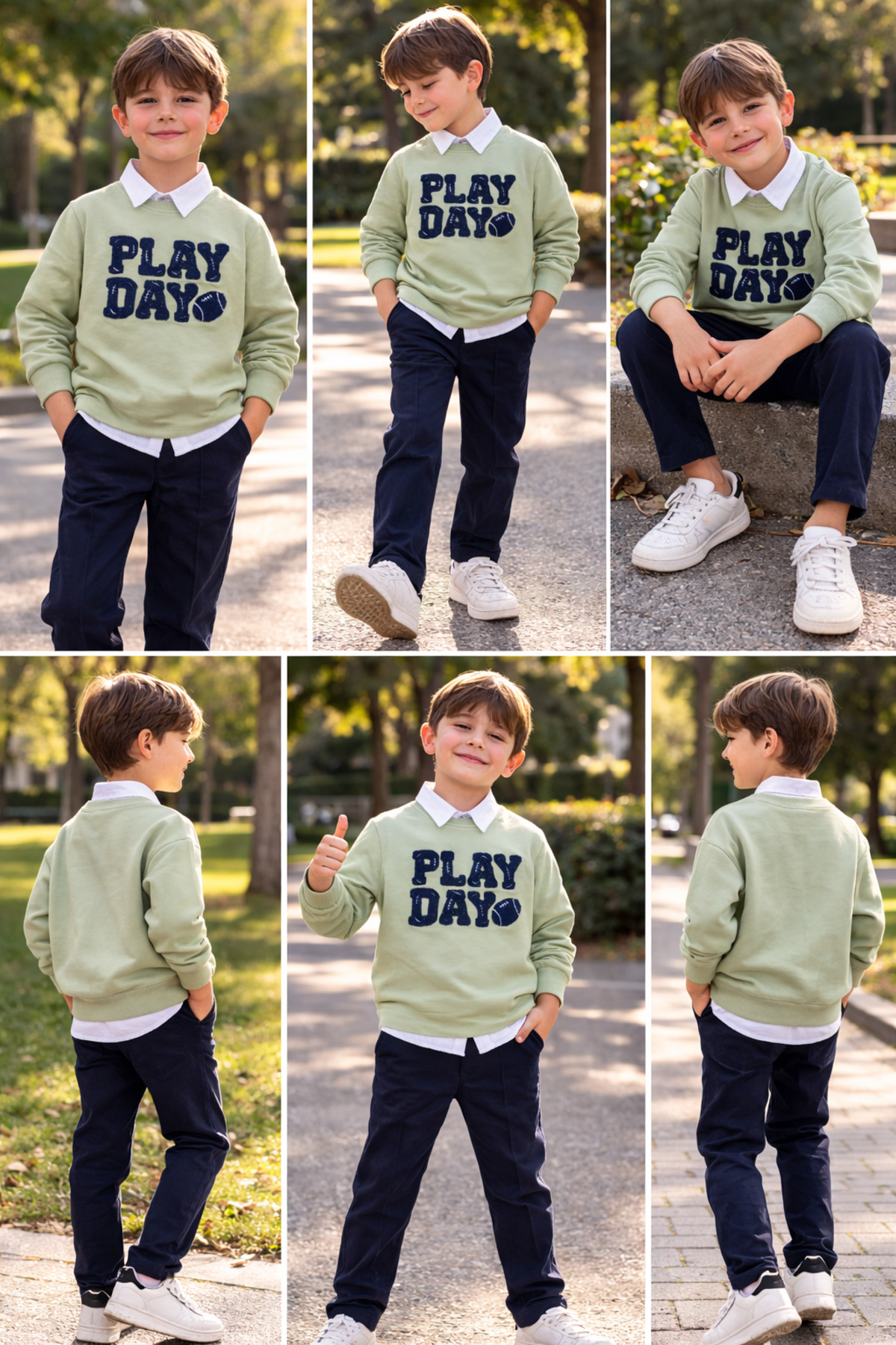 tinytrends Erkek Bebek&Çocuk Play Day Baskılı %100 Pamuk Gömlek Sweatshirt Pantolon 3'lü Takım Elbise Bayramlık fotoğrafı 4 (önizleme)