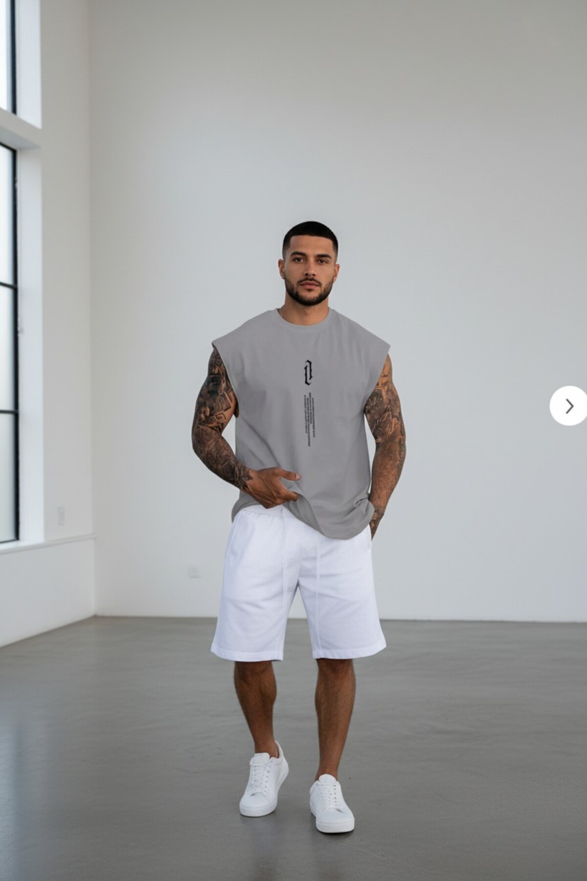 Altamira Men's Smoke Gray Vertical Printed Sleeveless Oversize T-shirt