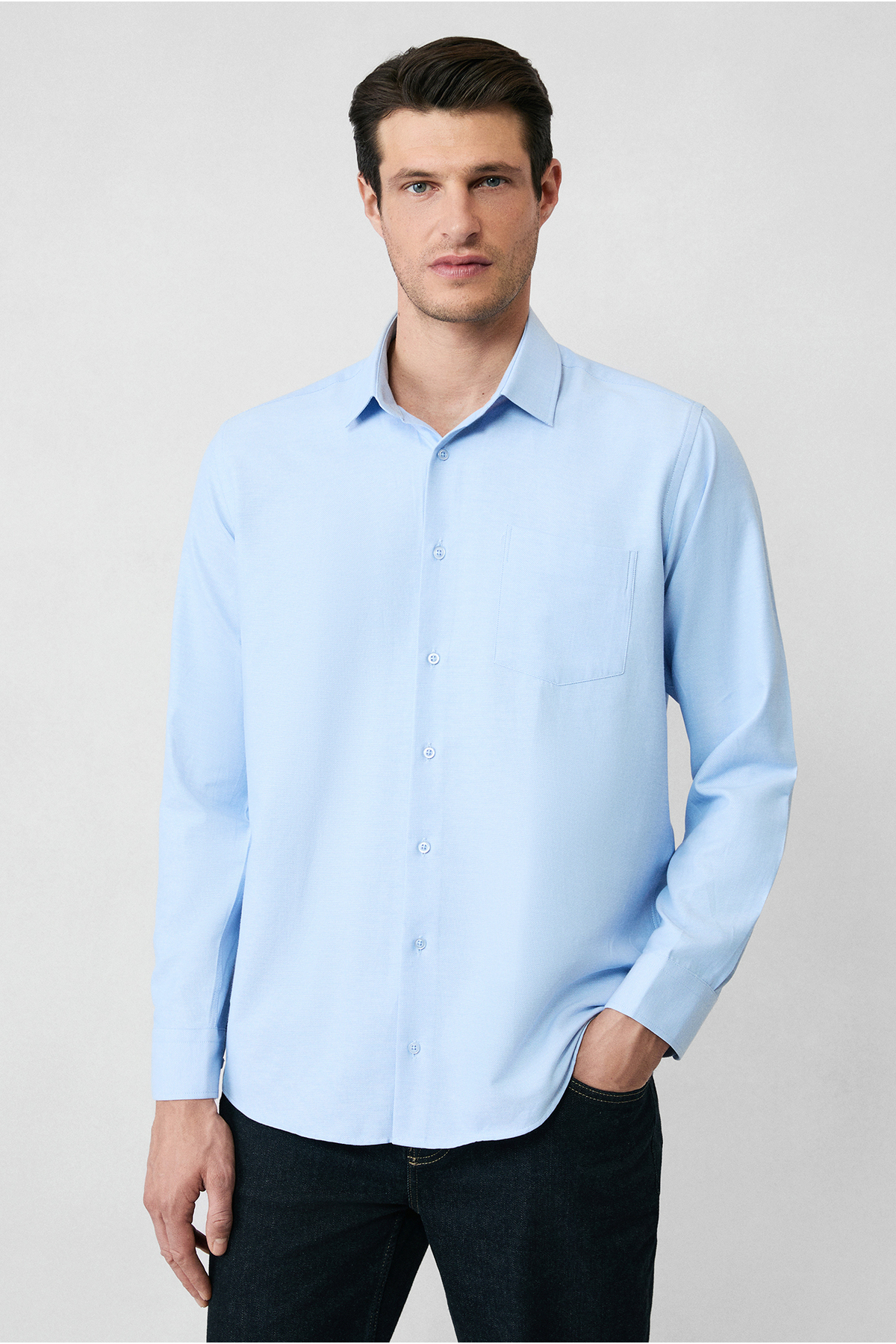 Kiğılı  Uzun Kol Regular Fit Klasik Yaka Pamuklu Kolay Ütülenebilir Cepli Oxford 4 Mevsim Gömlek