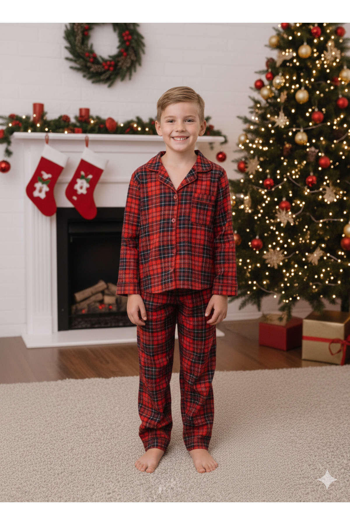 ARN HOMEWEAR  aile kombini ekoseli lizbon kumaş pijamatakımı anne-kız-baba-oğul(tek takım fiyatıdır - Görsel 5