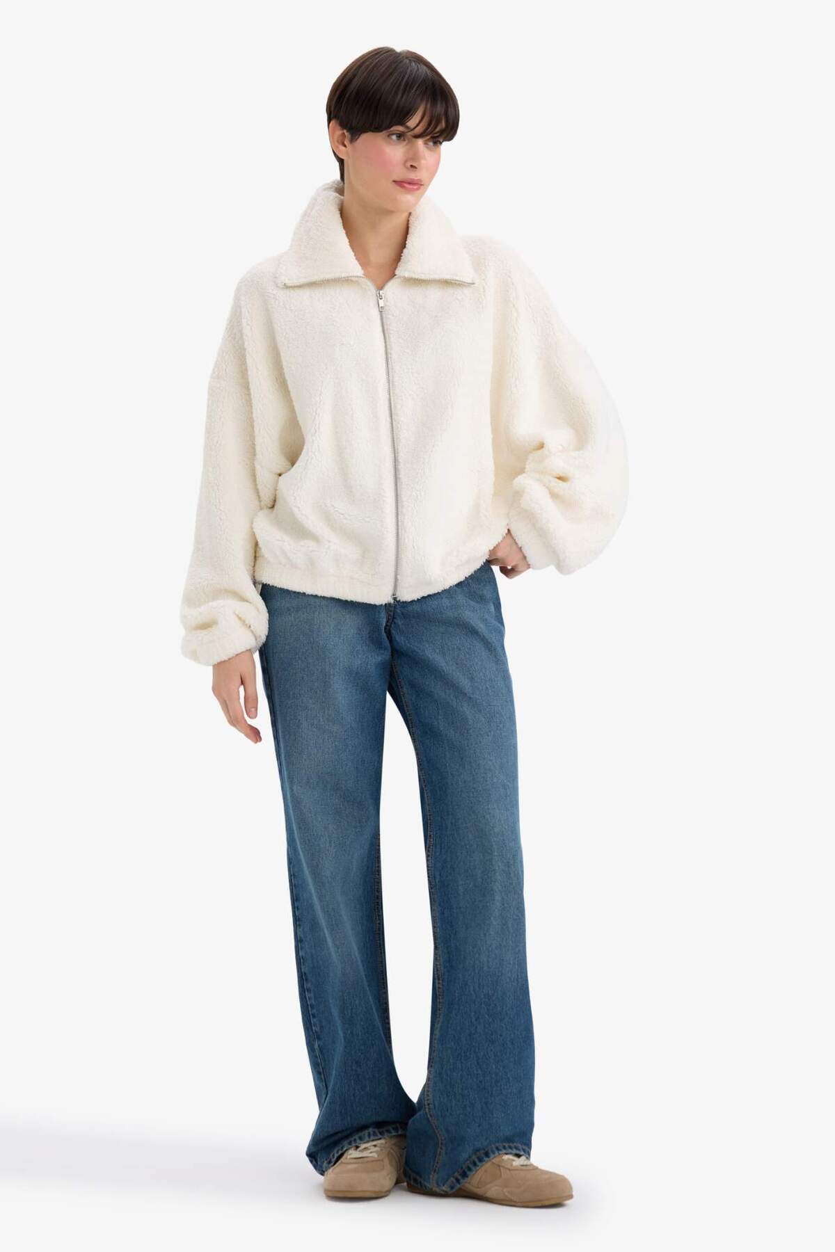 Defacto  Oversıze Polo Yaka Welsoft Pelüş Hırka C8229AX24WN - Görsel 2