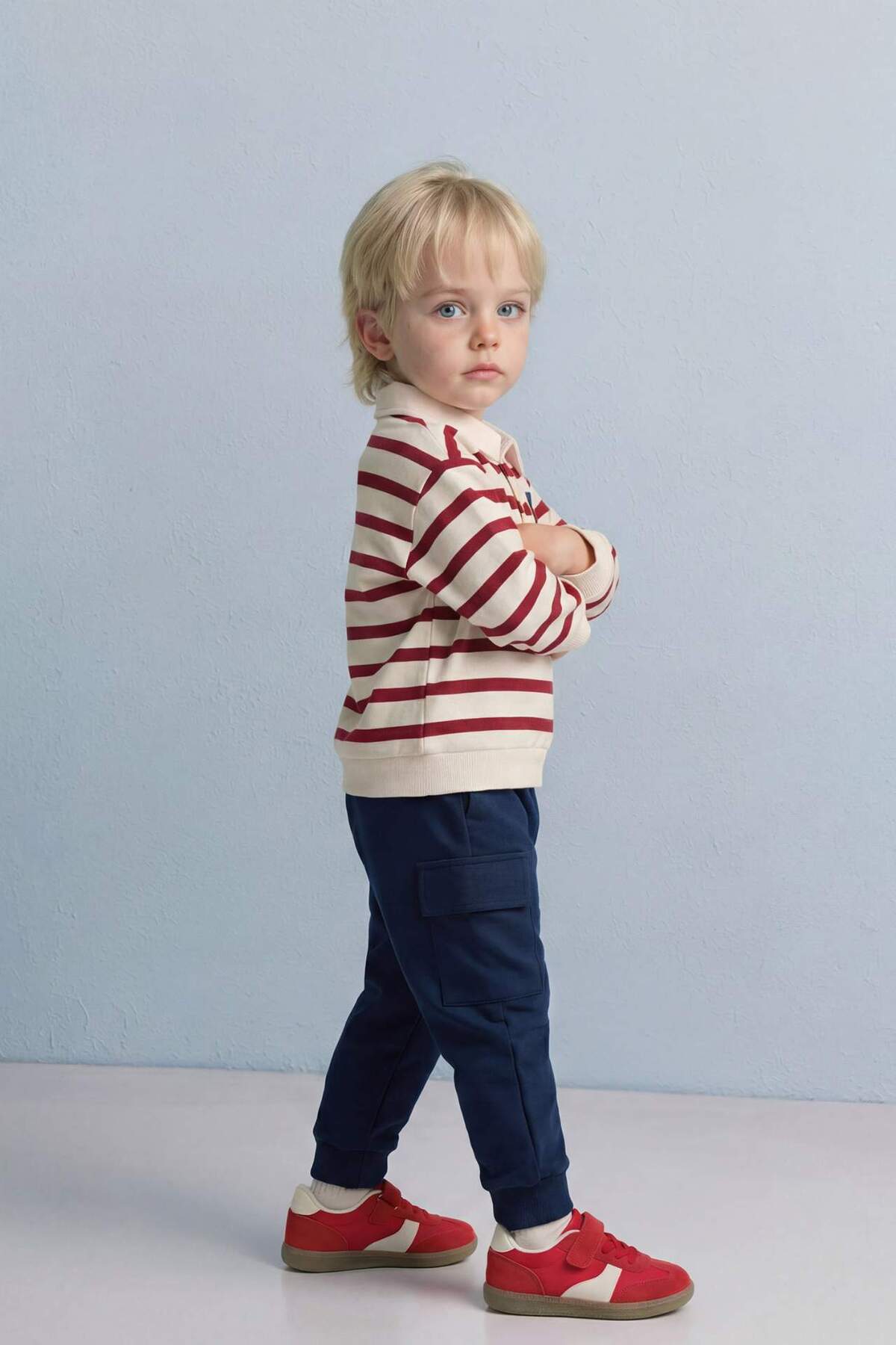 Defacto 2'li Takım Çizgili Sweatshirt Pantolon Erkek Bebek G6297A526SP fotoğrafı 3 (önizleme)