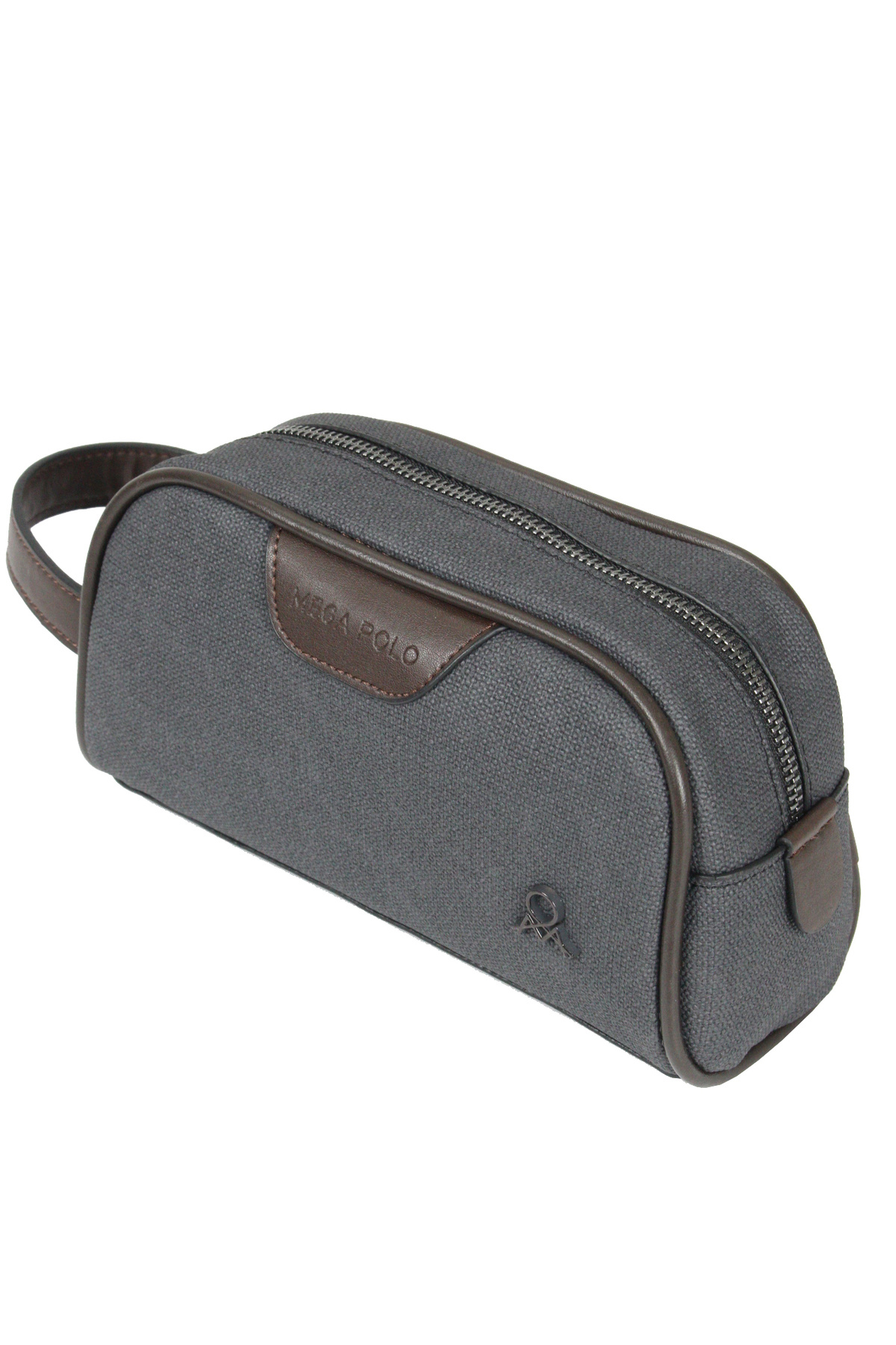 M 433 Kanvas El / Clutch / Makyaj / Tıraş Çantası Siyah-Kahverengi