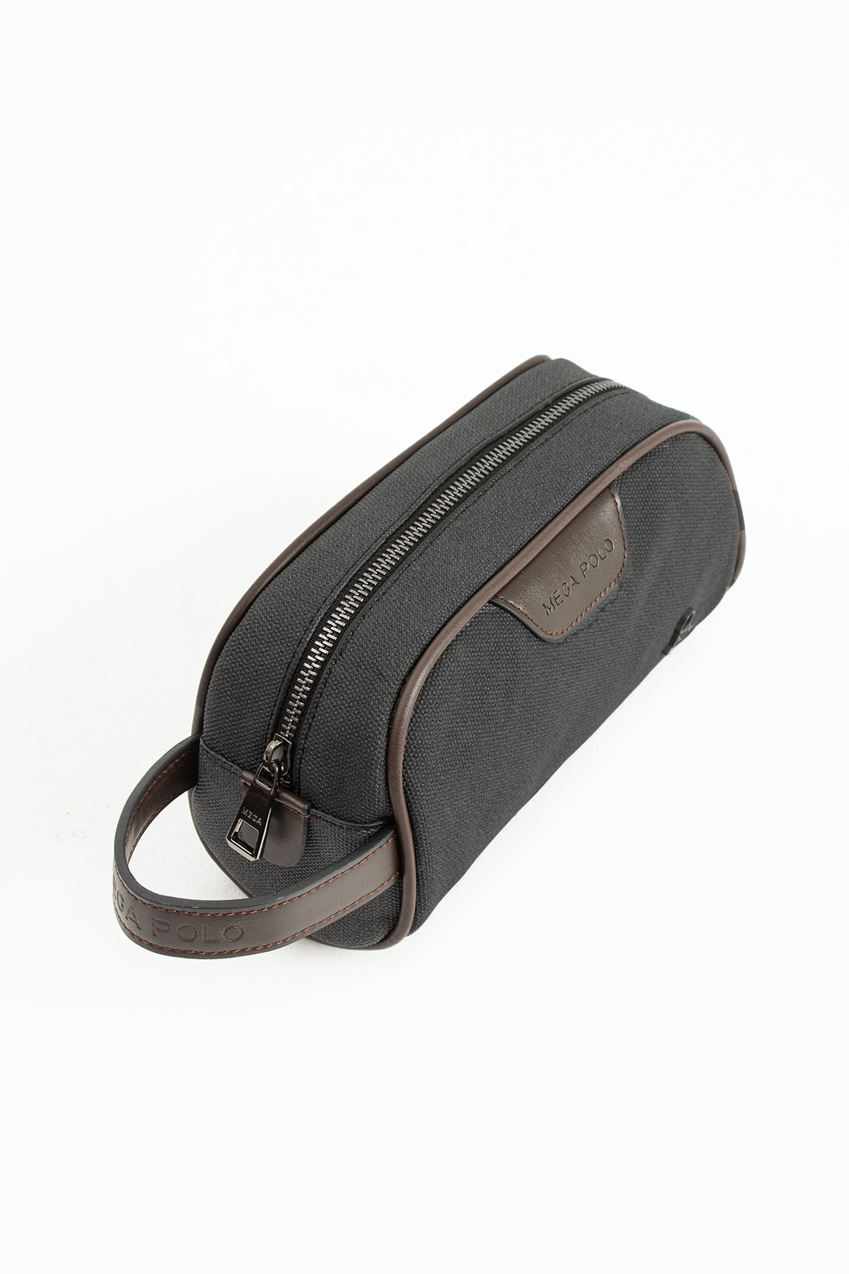 M 433 Kanvas El / Clutch / Makyaj / Tıraş Çantası Siyah-Kahverengi