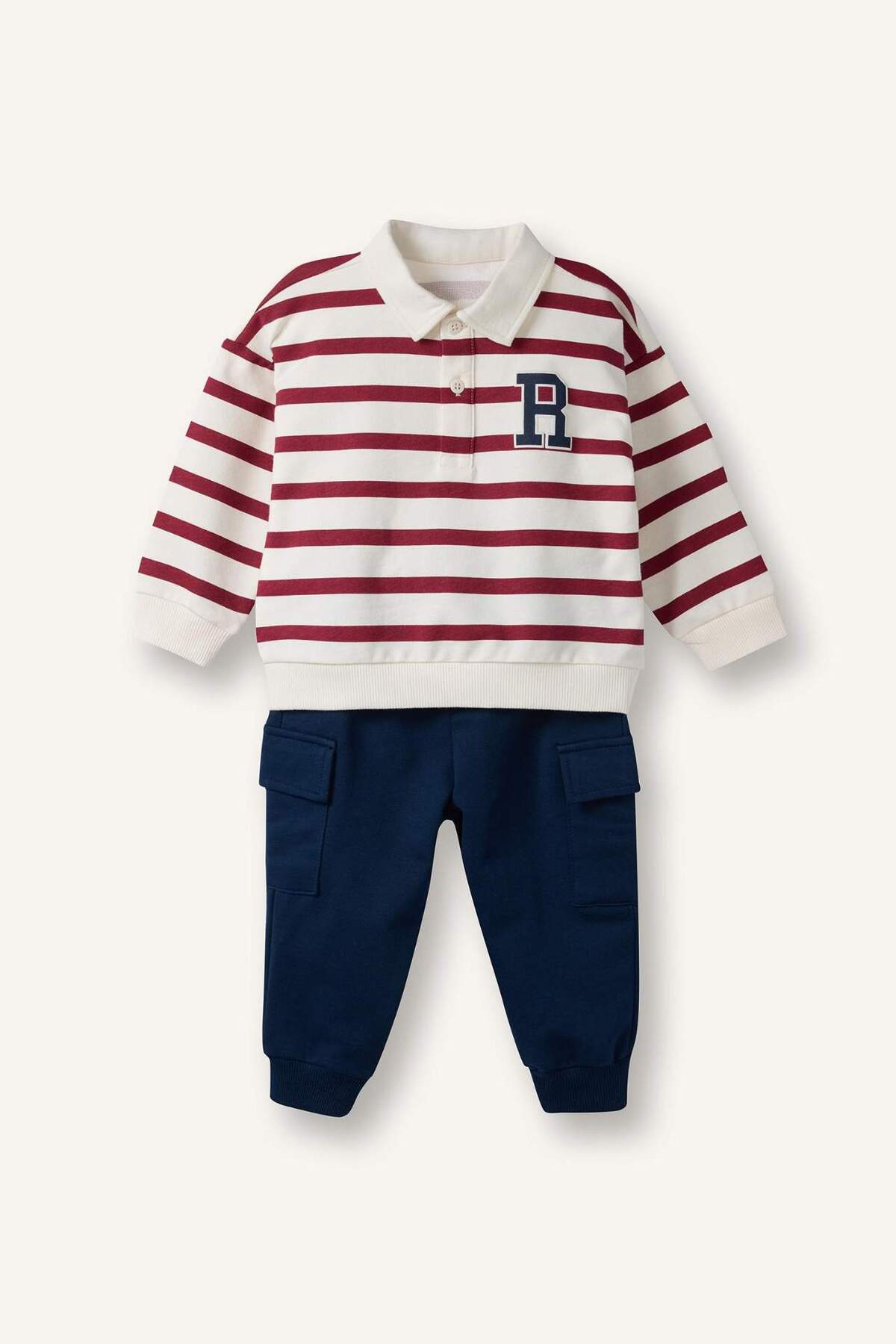 Defacto 2'li Takım Çizgili Sweatshirt Pantolon Erkek Bebek G6297A526SP fotoğrafı 4 (önizleme)