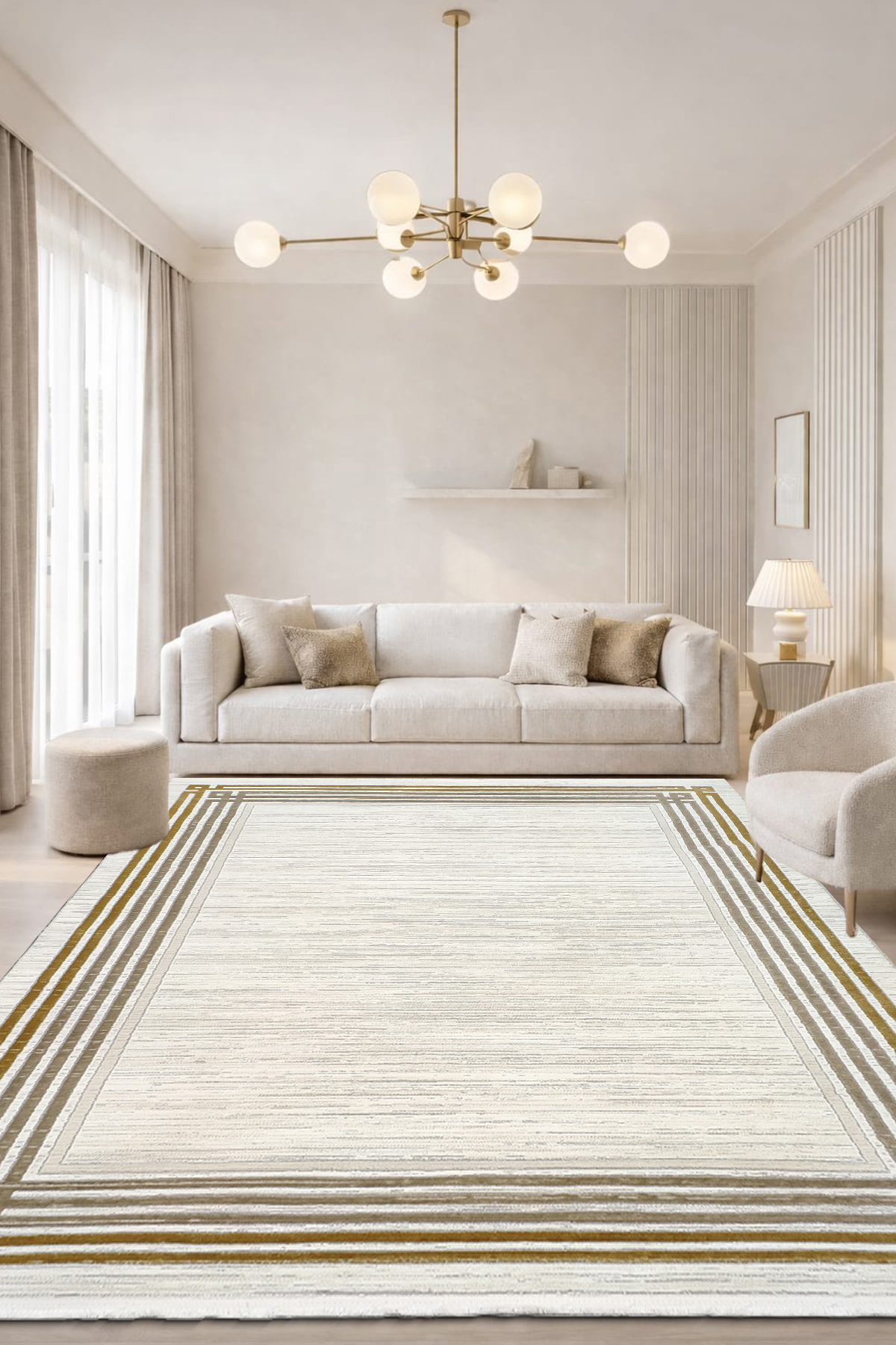 4 Square Meters - 6 Square Meters Bamboo Style Modern Living Room Kitchen Rug Allergic Gold