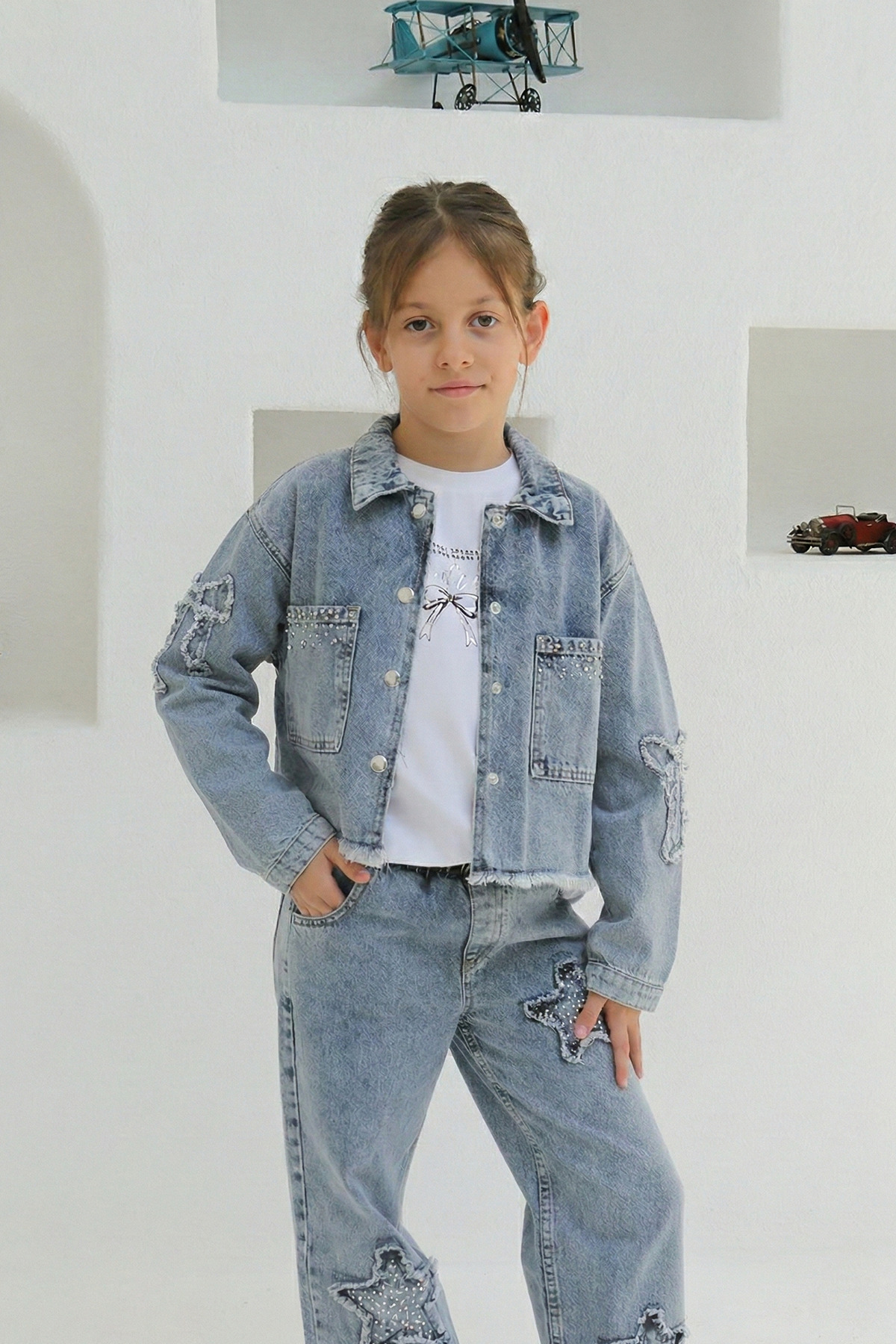 Mutlu Kids  Aplikeli Kız Kot Ceket - Görsel 2