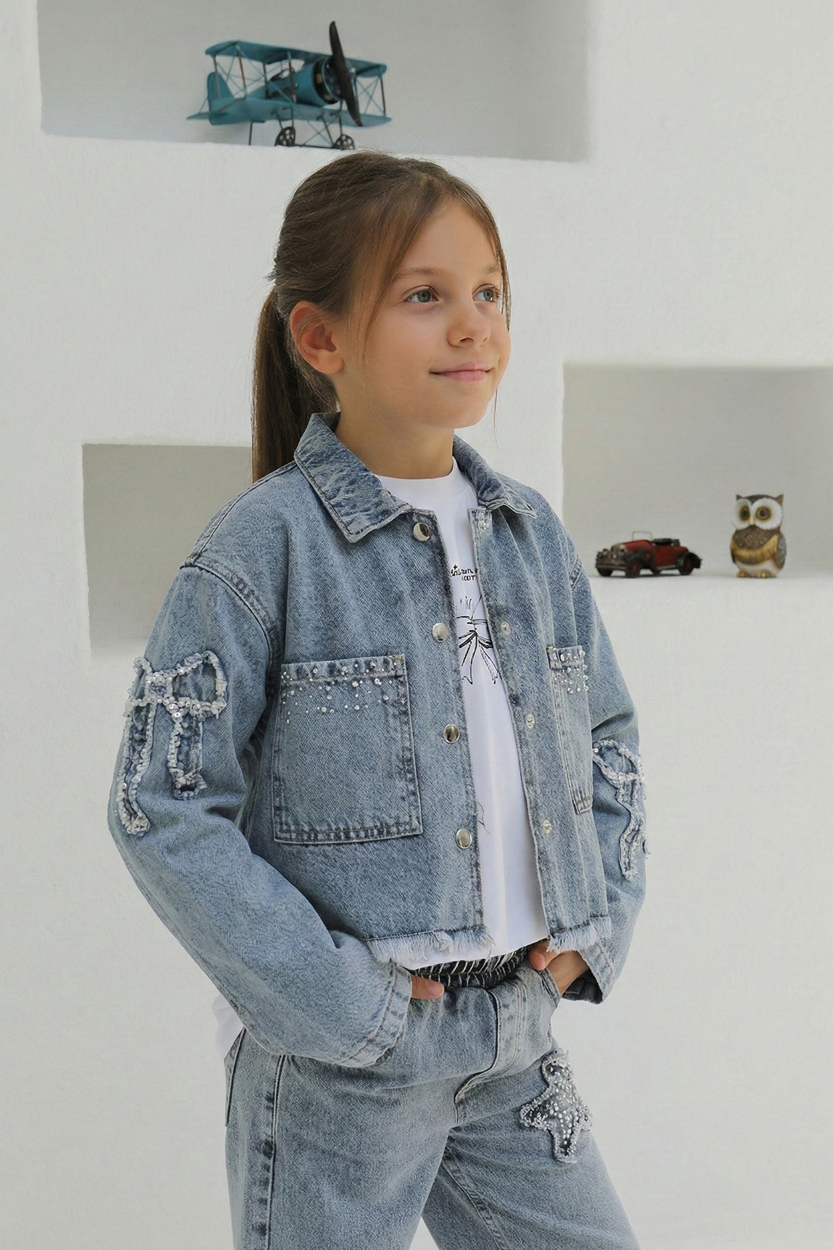 Mutlu Kids  Aplikeli Kız Kot Ceket