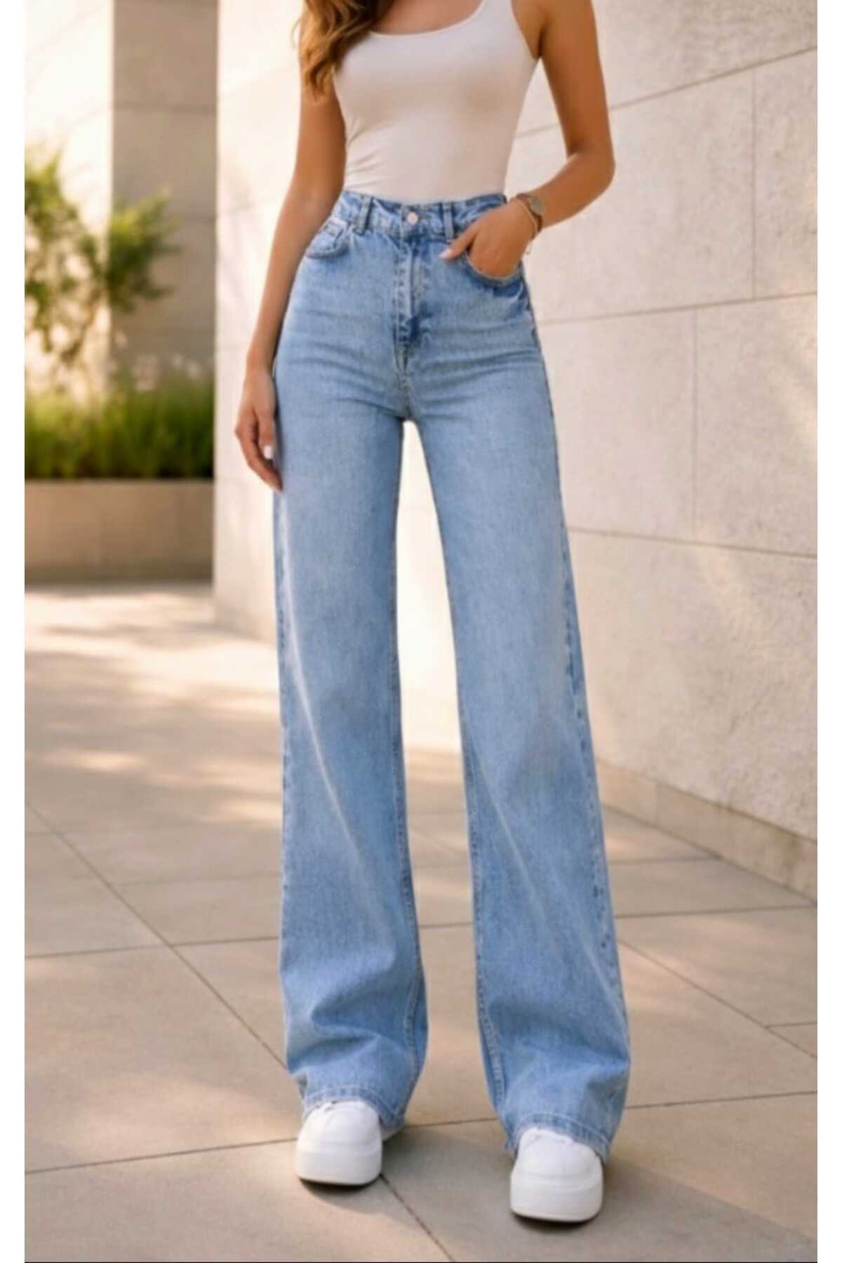 Ramrod Clara 90's Snow Wash Blue Lycra Свободни дънки Palazzo със супер висок...