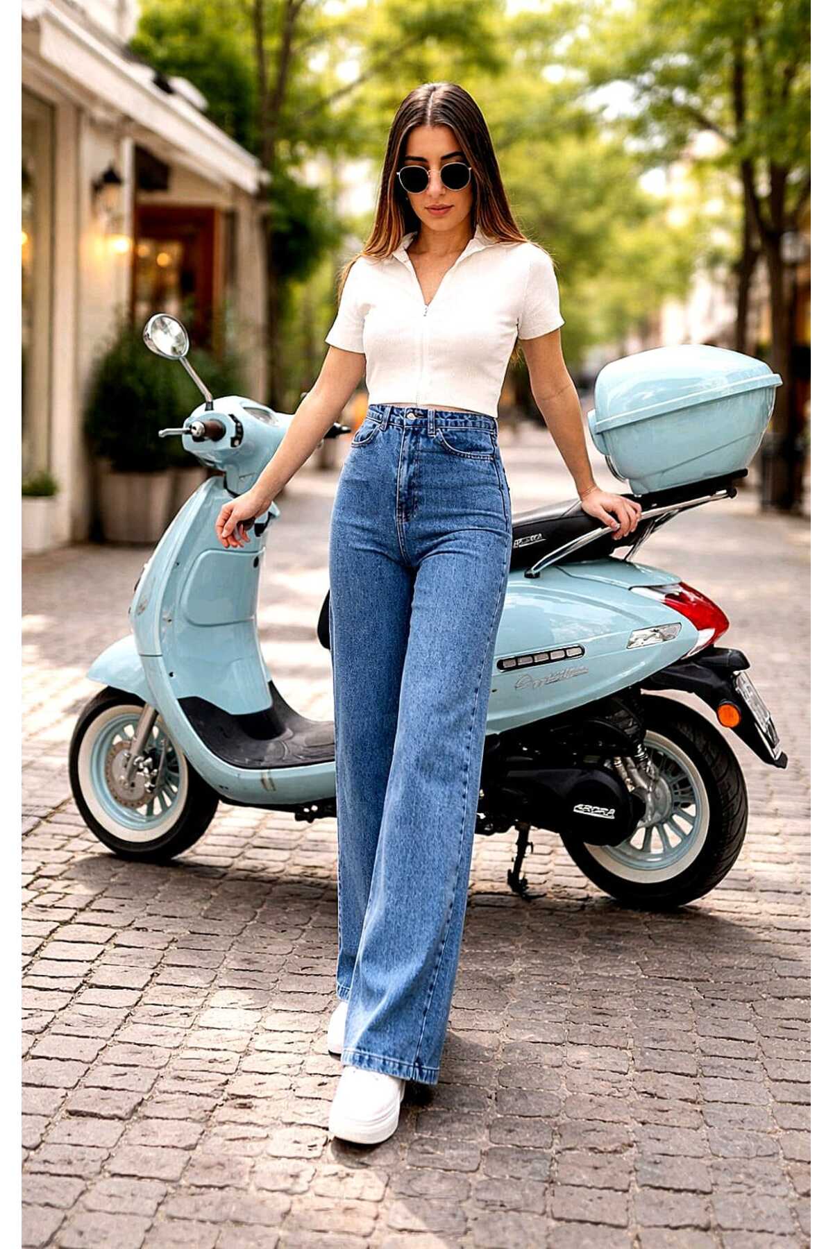 Ramrod  Caar 90's Kar Yıkama Mavi Likralı Süper Yüksek Bel Salaş Jeans Palazzo Pantolon - Görsel 6
