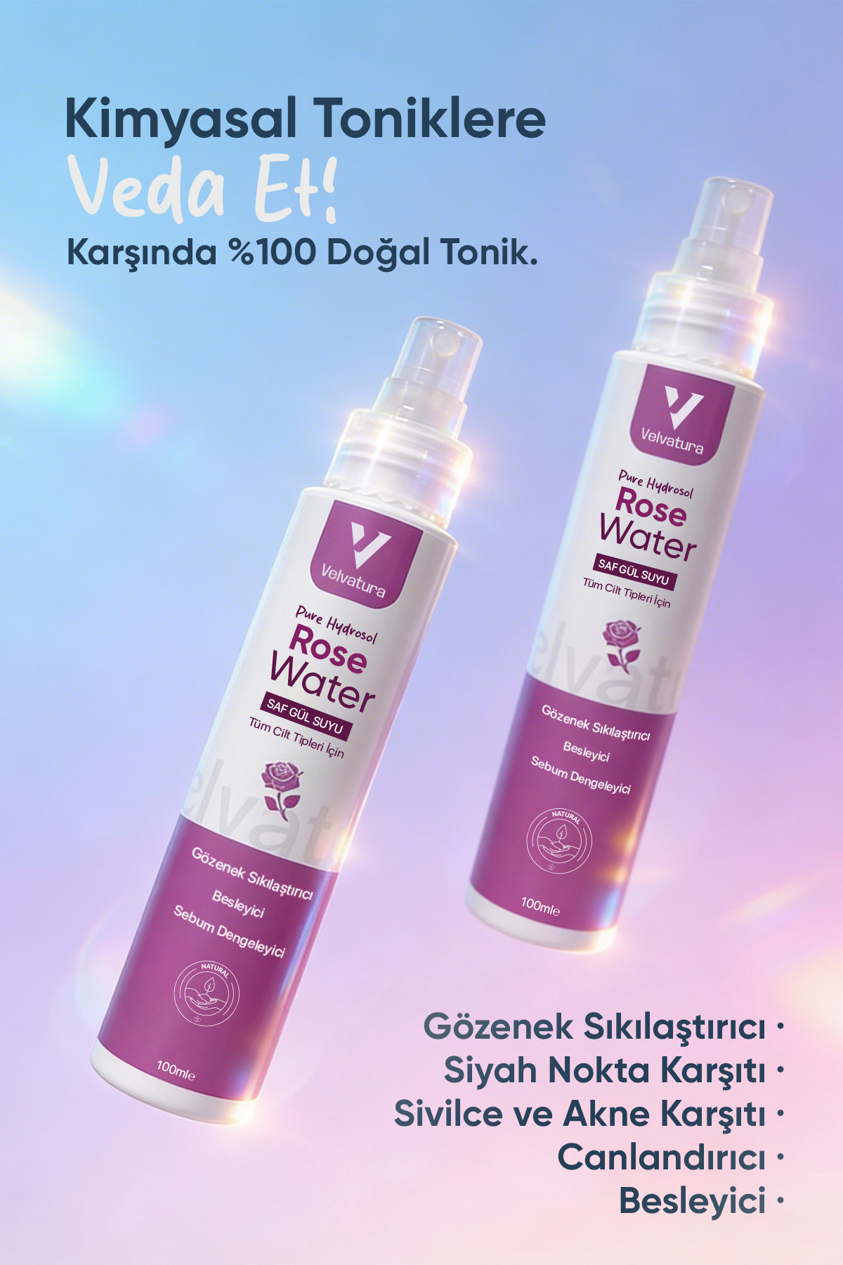 Gül Suyu Gözenek Sıkılaştırıcı Aydınlatıcı Ve Arındırıcı Tonik %100 Doğal Ve Saf 100 ml — 33000 — تصویر 3 از 9