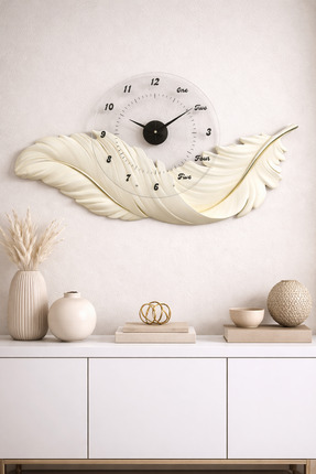 ARTI HOME Dekoratif Modern Duvar Saati - Zarif Beyaz Tüy Formlu Tasarım