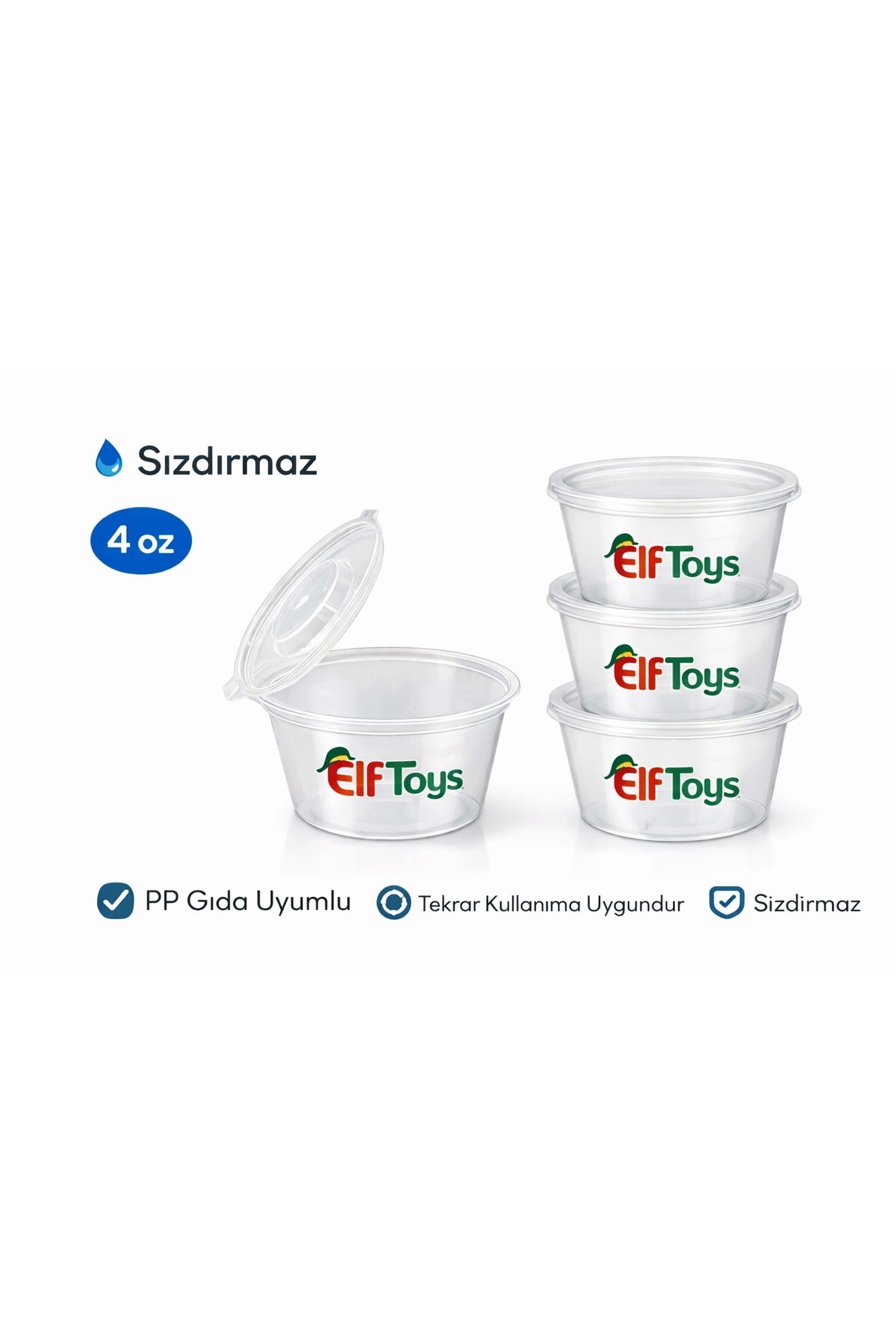 Elf Toys Sızdırmaz Sos Kabı 60 ml / 2oz Yuvarlak Kendinden Kapaklı 20 Adet tavuk suyu , et suyu, sos — Koksal Pack — Saklama Kabı (6)