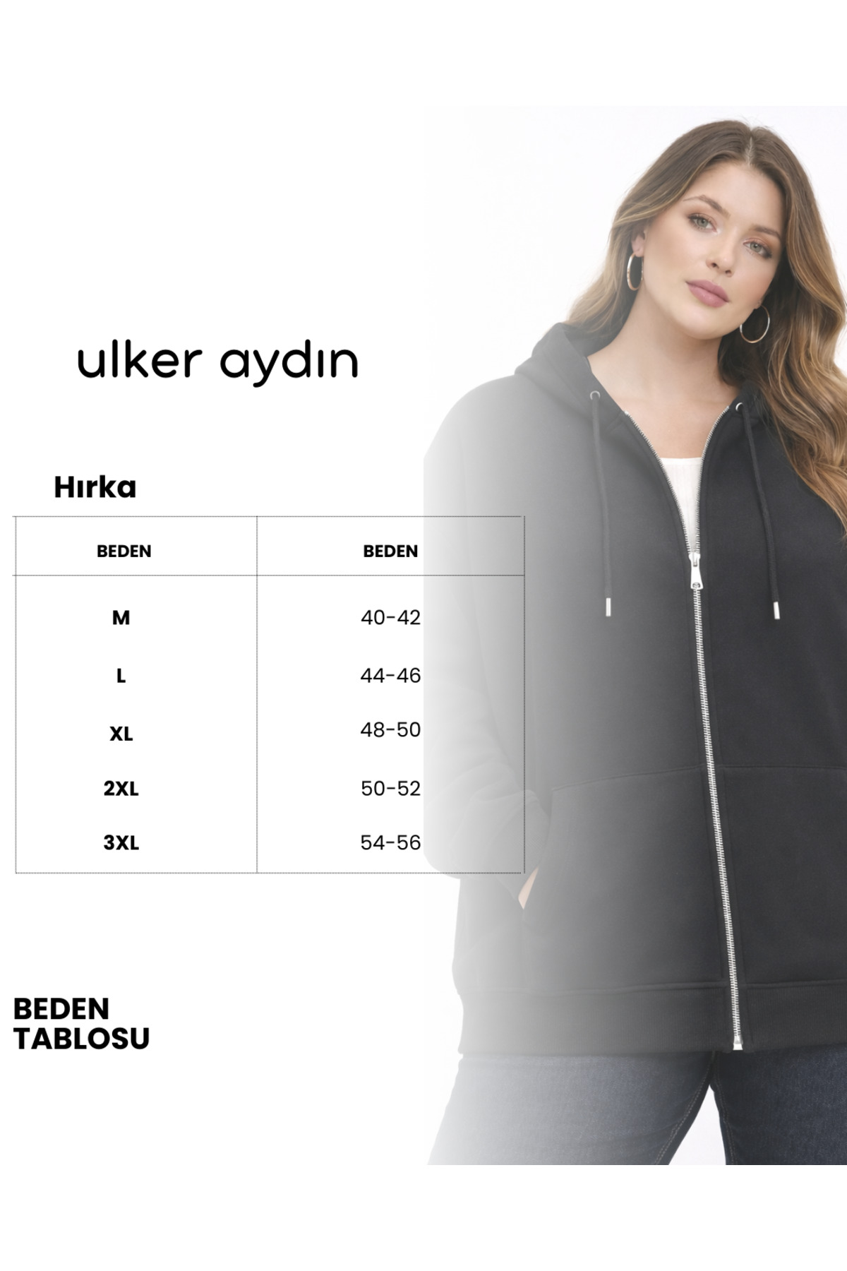 ULKER AYDIN 3 İplik Şardonsuz Oversize Battal Beden Pamuklu Fermuarlı Kapüşonlu Basic Sweatshirt görsel 3