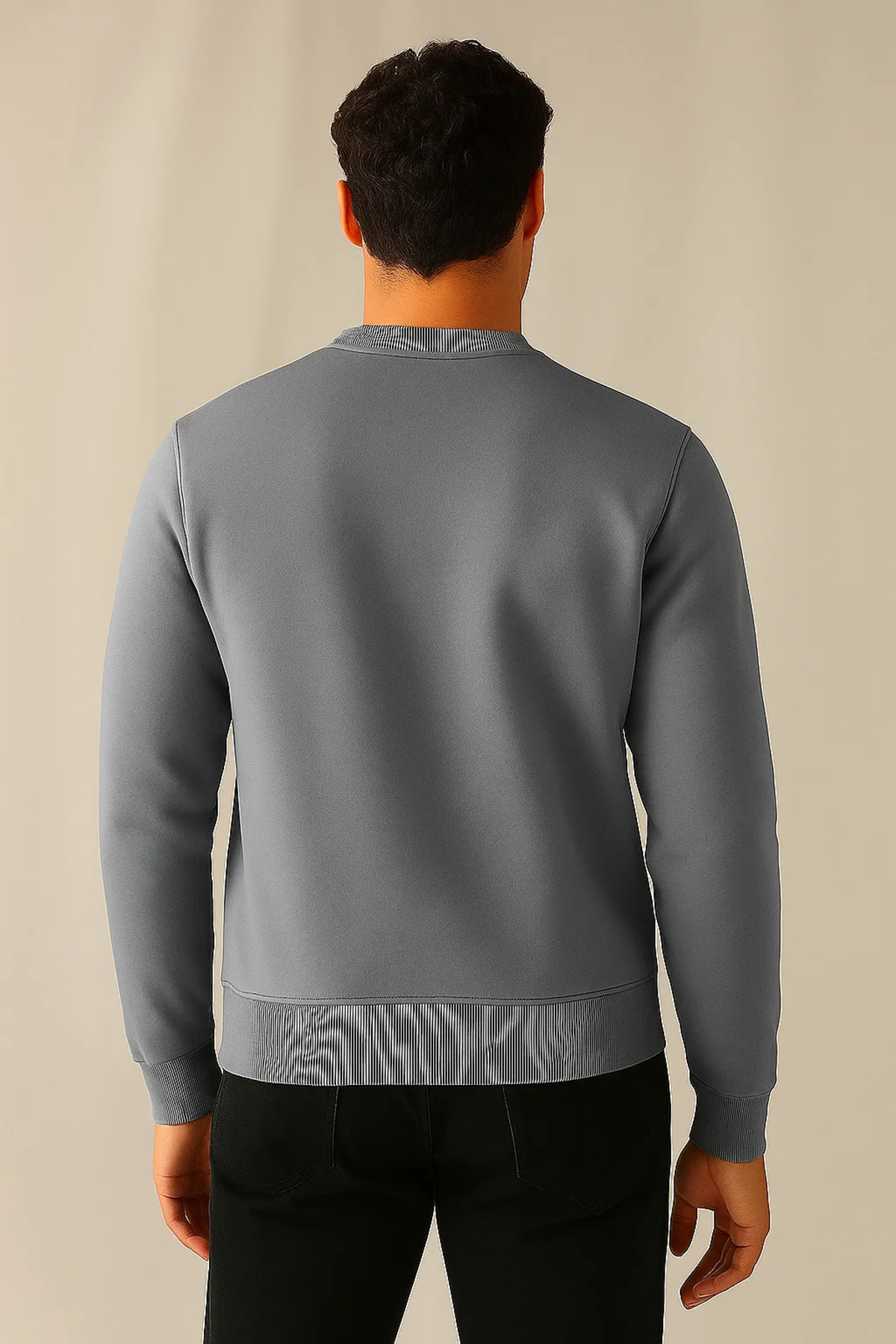 COMBİNE MİCHAİL  Erkek Kışlık Kalın Basic Salaş Gri Kazak - Görsel 6