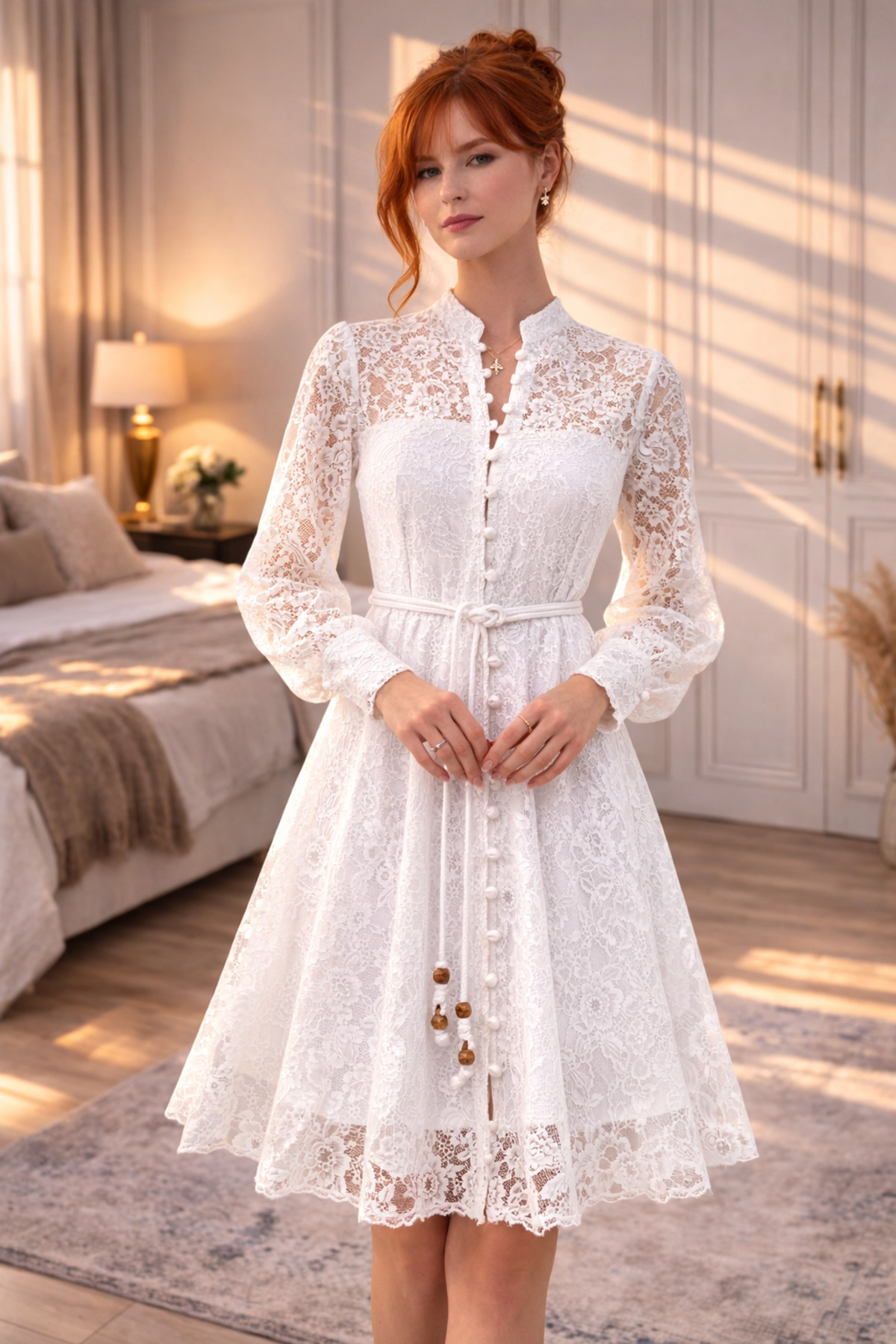 ahanora  Boydan düğmeli astarlı balon kol tül elbise