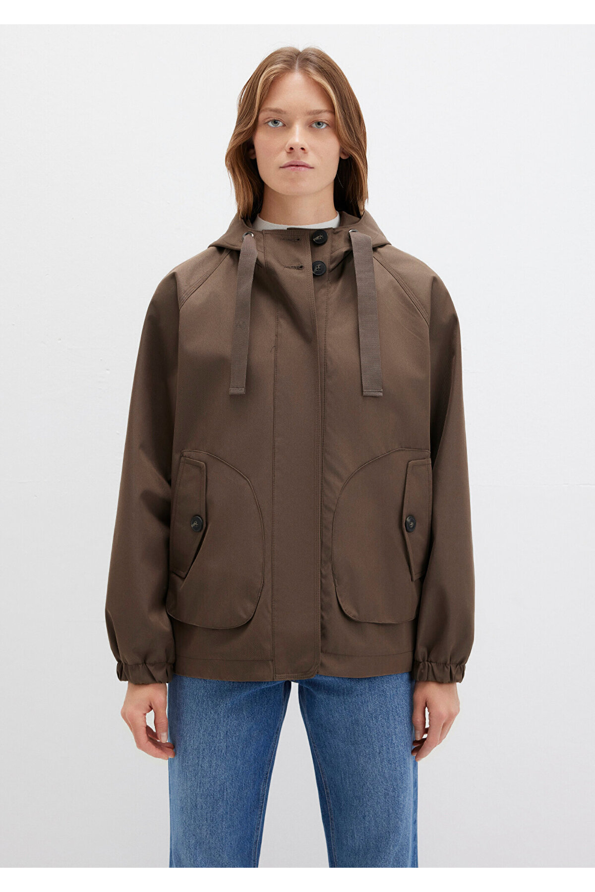 کاپشن قهوه‌ای کلاهدار Loose Fit / بول راحت 1110014-82046