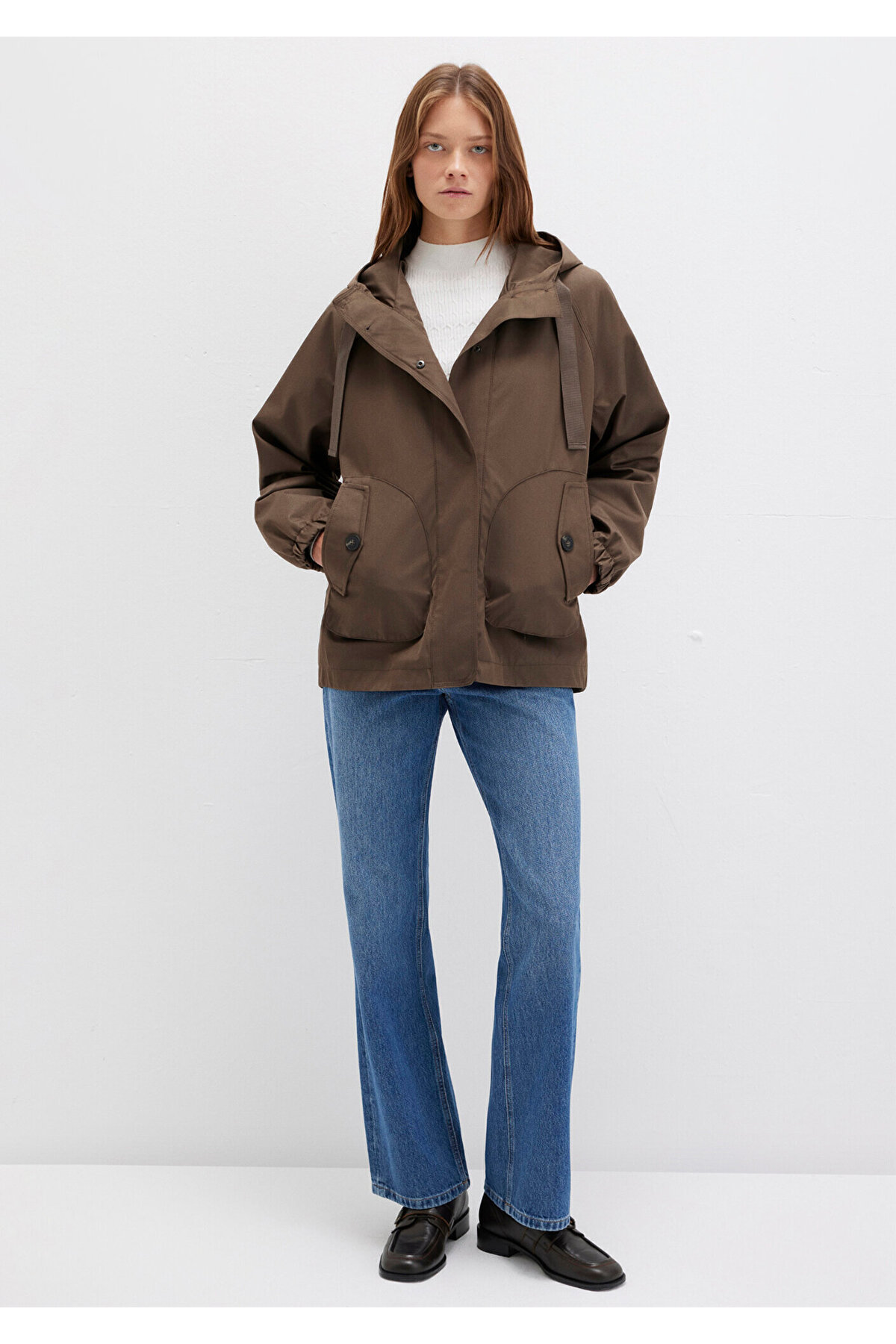 کاپشن قهوه‌ای کلاهدار Loose Fit / بول راحت 1110014-82046