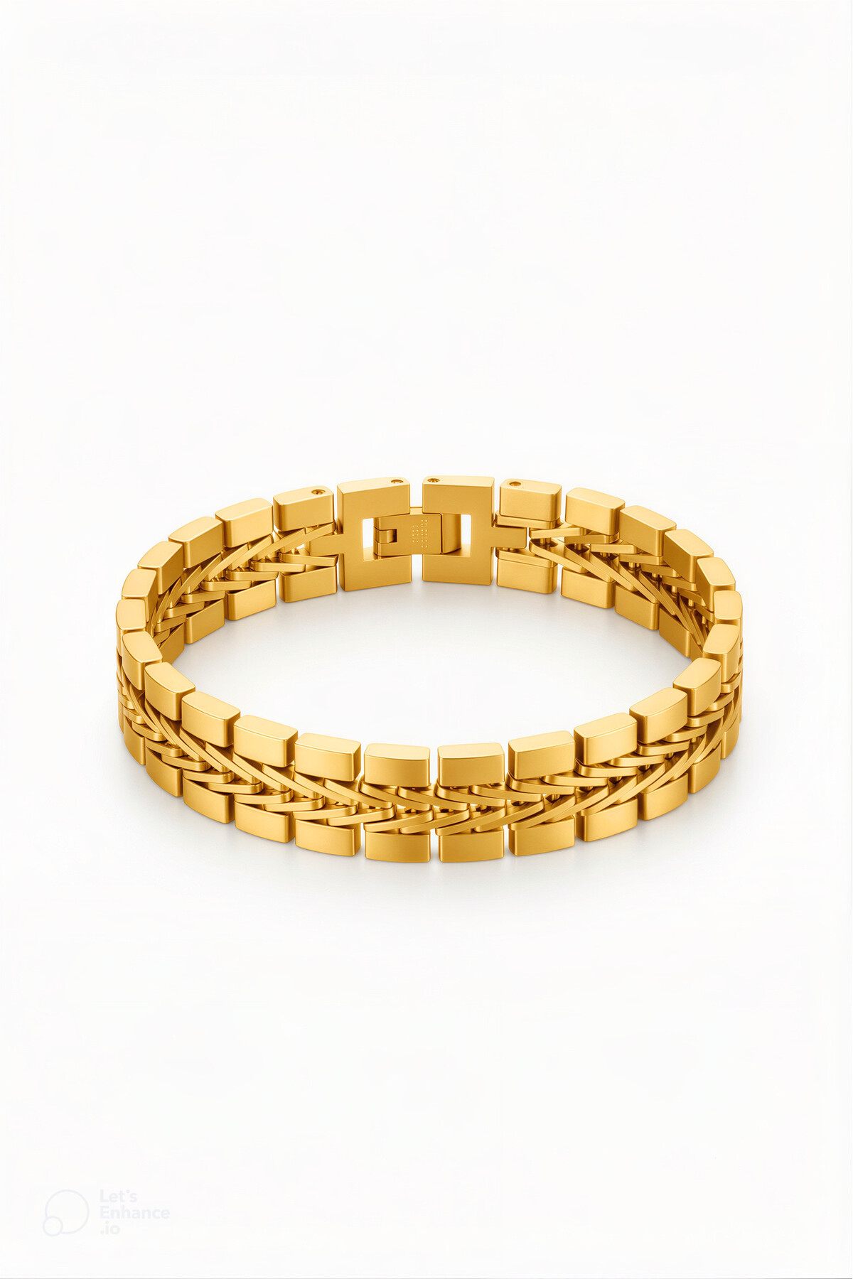 Men's Three Rows Panzer Cord Chain Steel Bracelet - Gold Color