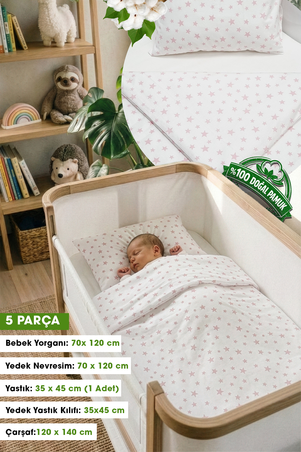 100% Cotton Fabric Baby Park Crib 5-Piece Quilt and Duvet Cover Set (70 X 120 CM)
