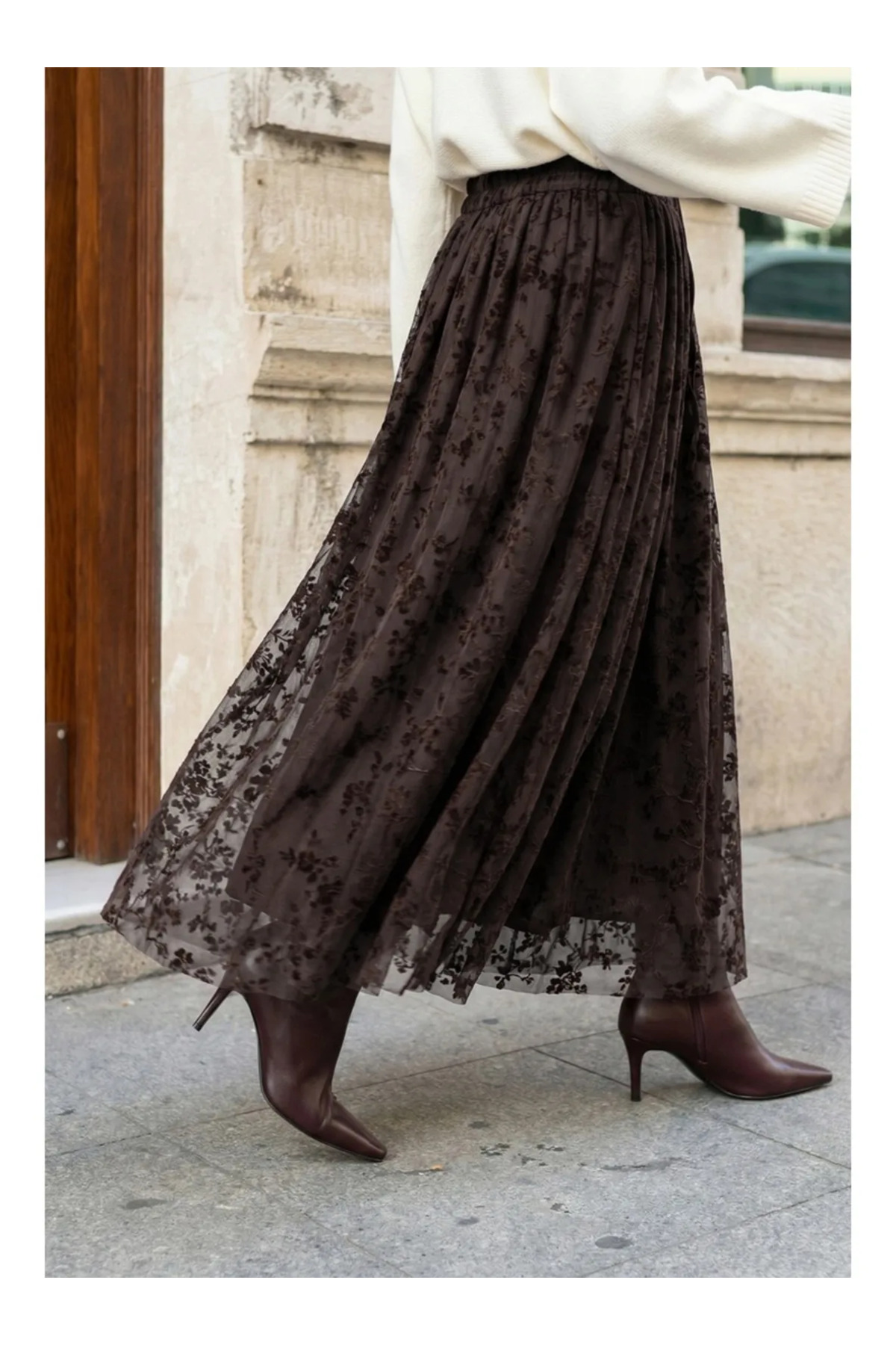 MissPul  Çiçekli Flok Astarlı Kemerli Tül Etek SR2025 - Görsel 5