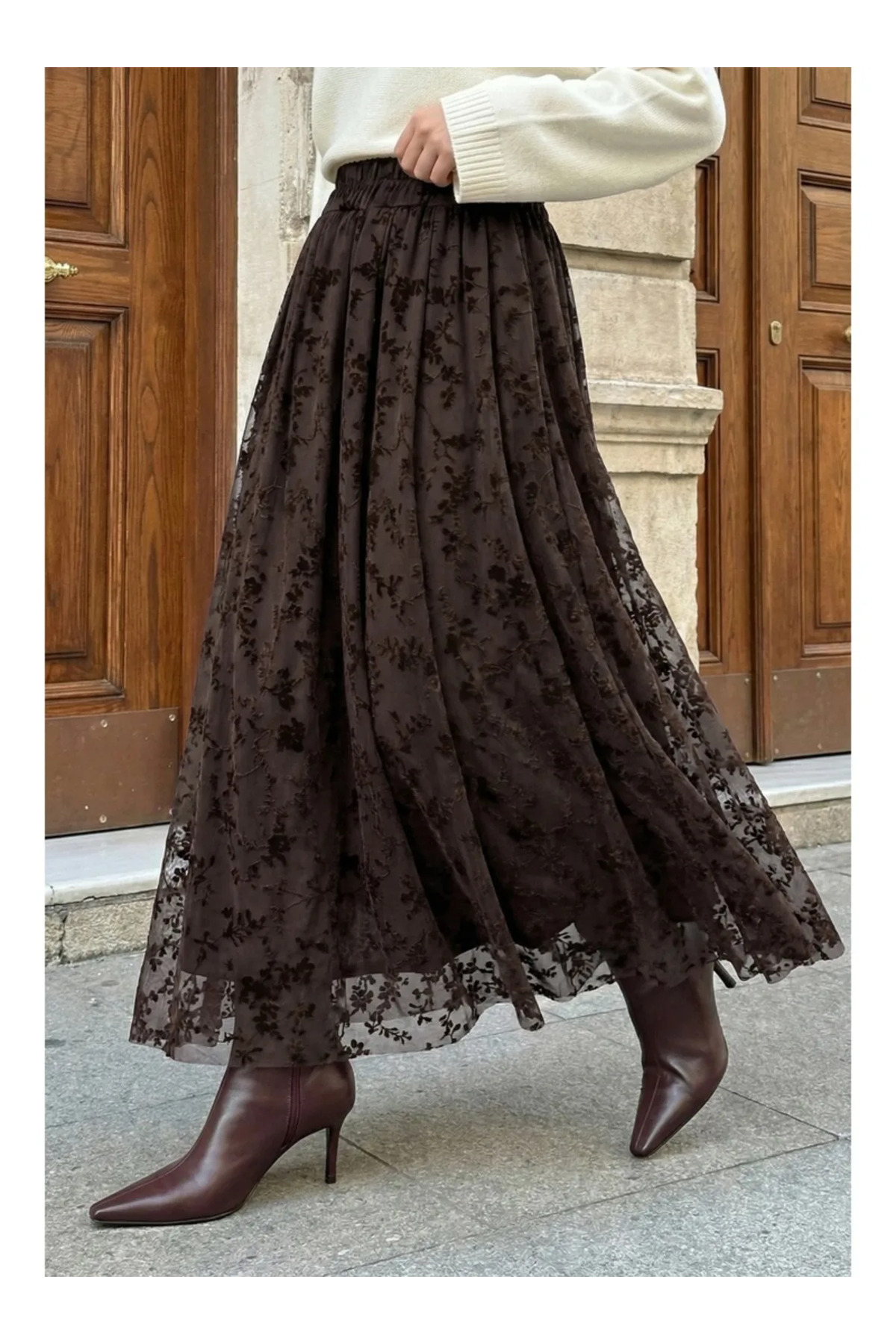 MissPul  Çiçekli Flok Astarlı Kemerli Tül Etek SR2025 - Görsel 4